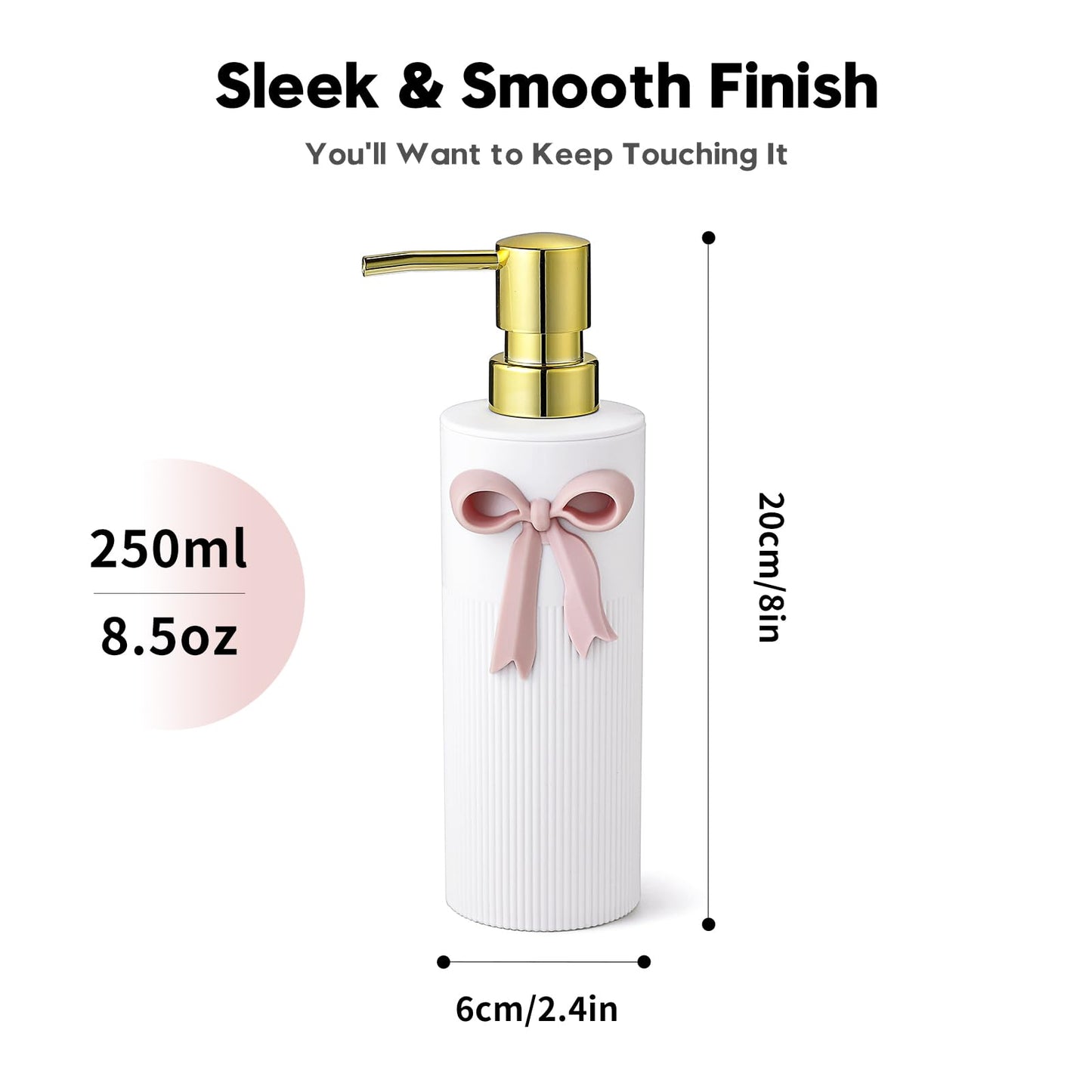 White Soap Dispenser with Decorative Pink Bow Hand Soap Dispenser for Sink
