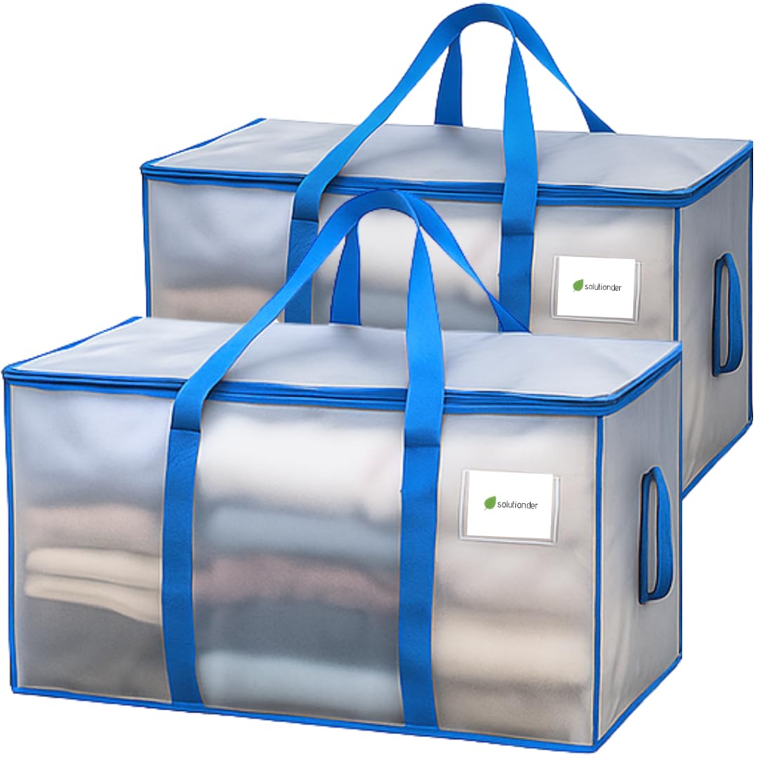 Pack of 2 Clear Heavy Duty Extra Large Moving Bags with Zipper & Handles – Reusable Foldable Storage Bags for Clothes, Laundry, Camping Gear