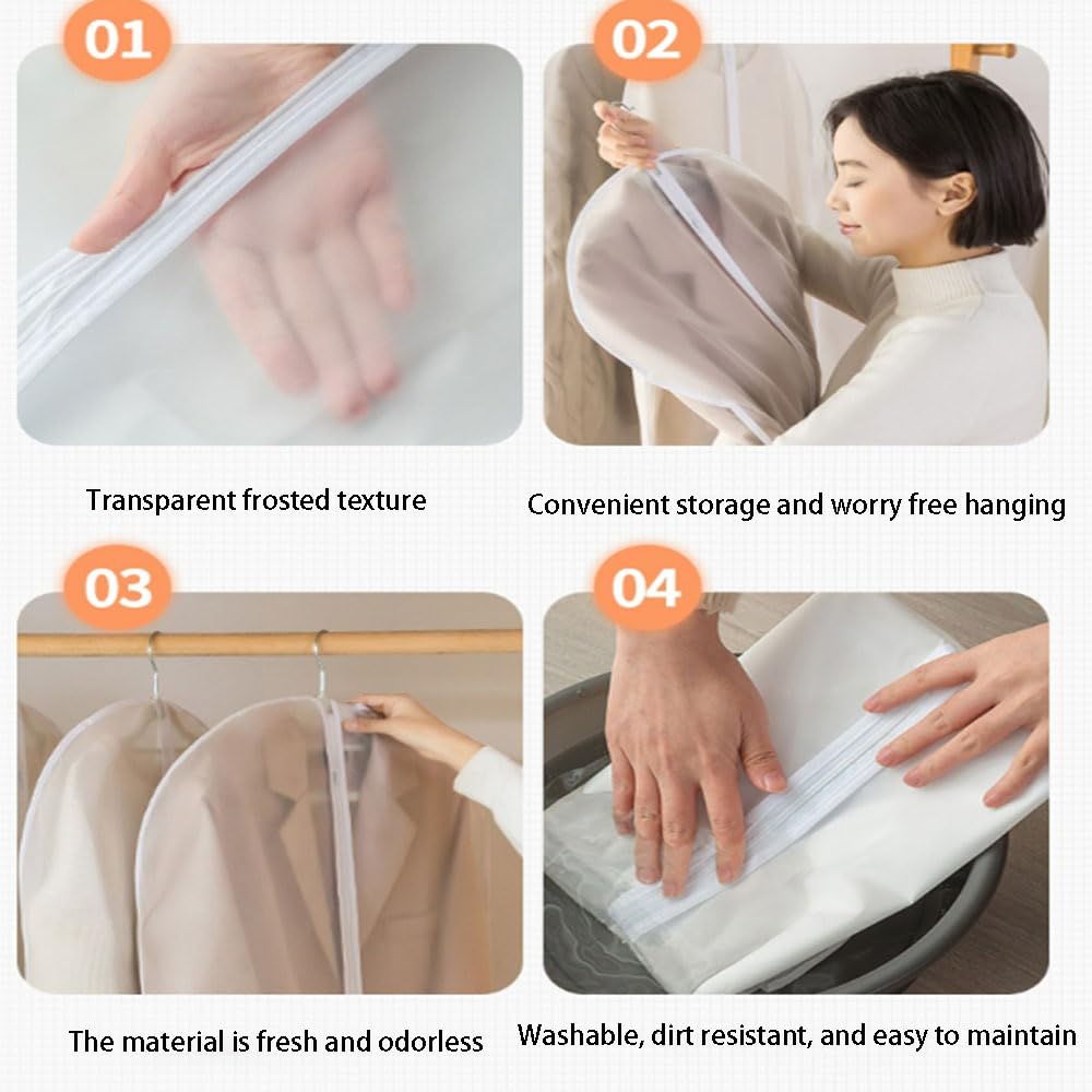 4 PCS Clothes Covers with Zip Dustproof Waterproof Moisture-Proof Dust-Proof Translucent Protective Moth Resistant Dustproof Waterproof Washable Suit