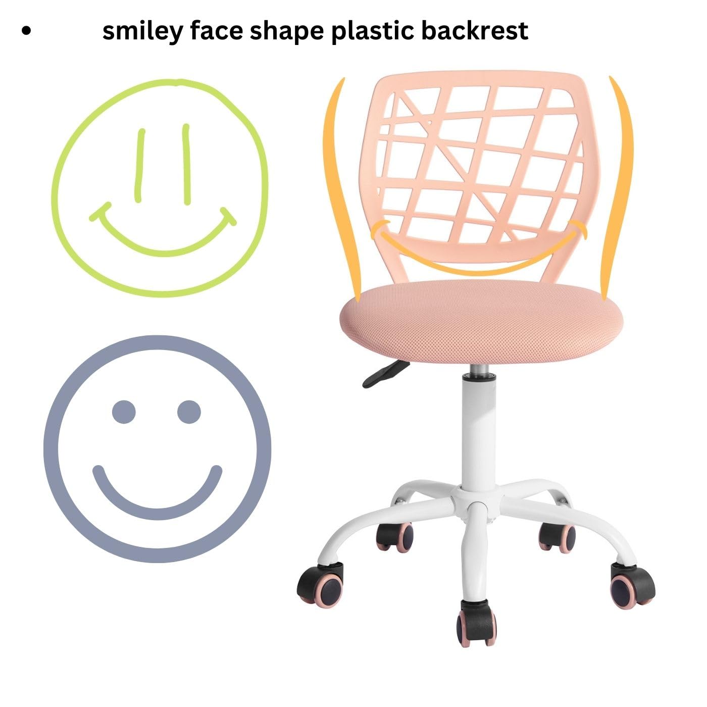 FurnitureR Home, Modern Adjustable Computer Seat, No Swivel Armrest, Youth Office Chair, Study Room, Pink, Metal, 44 x 40 x 74-87CM