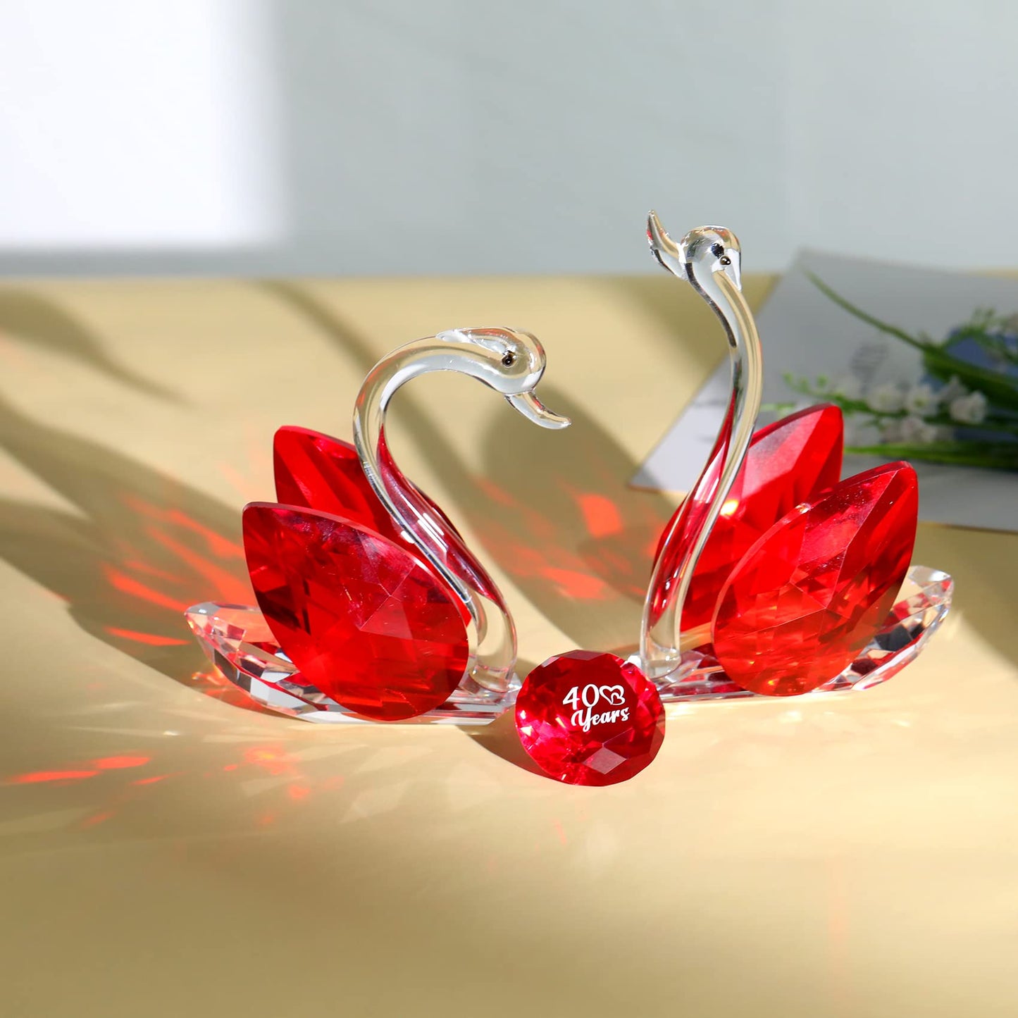 Set of 2 Crystal Red Swans 40th Anniversary Wedding Gifts for Parents Glass Animals Collectibles Figurines Keepsakes 40 Years of Marriage Presents for