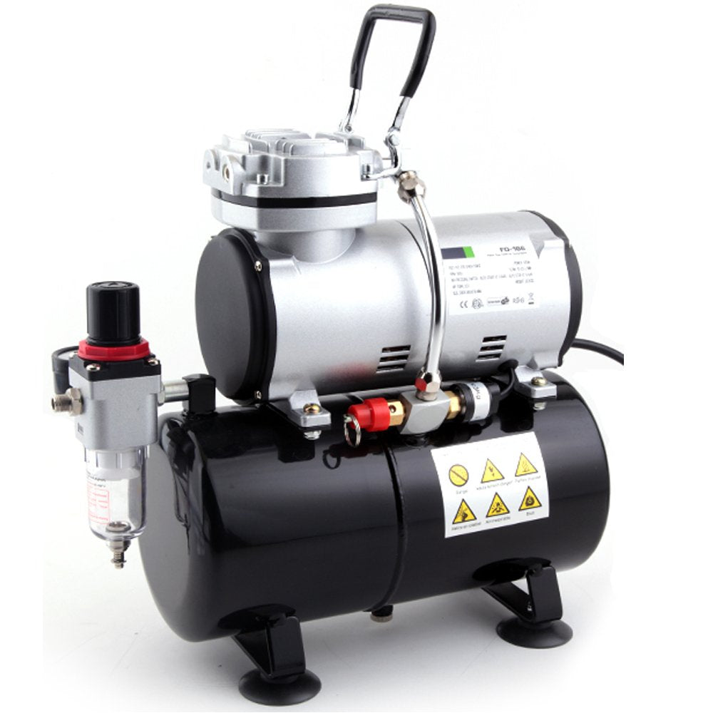 Fengda Airbrush Mini Compressor FD-186 with Powerful Constant Working Pressure/Strong Airflow/3L Air Tank, Regulator, Moisture trap for hobby, food
