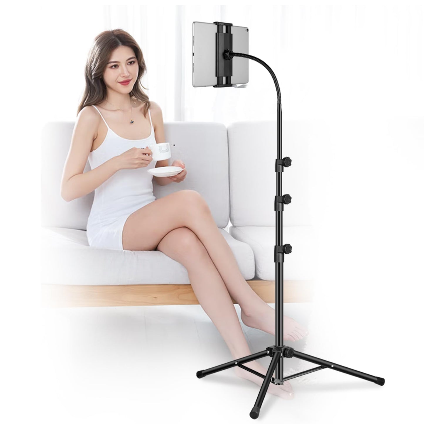 Ipad Tripod Stand, Gooseneck 65" Height Adjustable Floor Stand with 360? Rotating iPad Tripod Mount for iPhone,iPad pro,Kindle and All 4.5-12.9 Inch