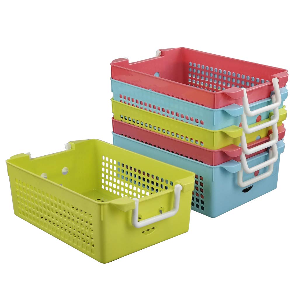 Ordate Plastic Cupboard Basket with Handles, Stacking Storage Basket, 6 Packs