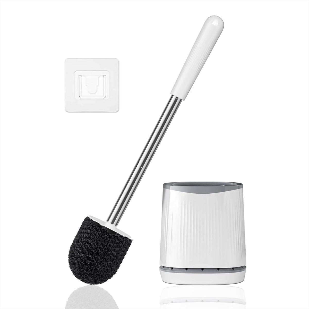 HiWODO Toilet Brush Holder,Wall-Mounted & Free-Standing Toilet Brushes & Holders,Deep Hygienic Toilet Cleaner Brush Set with Long Rubber Handle for