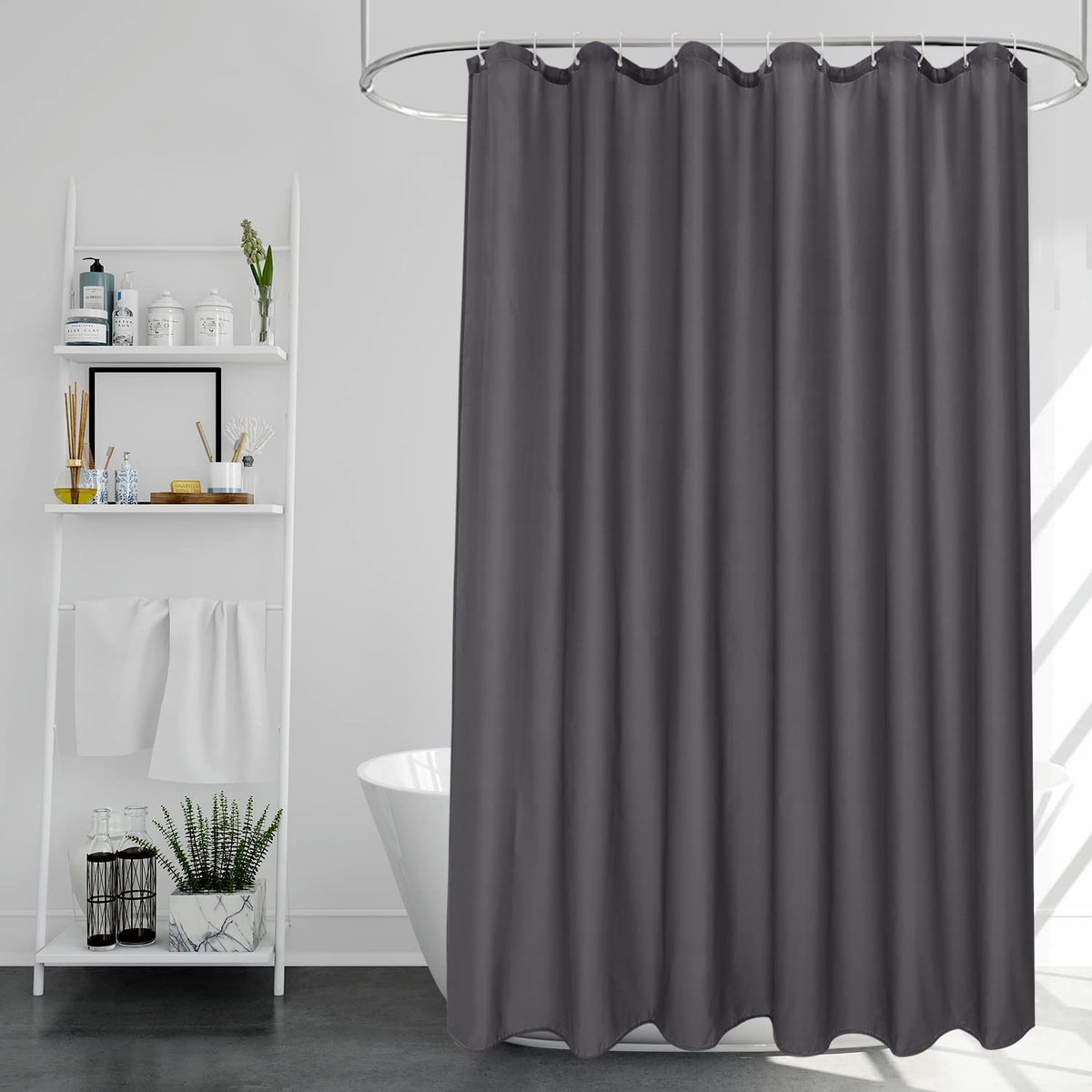 EurCross Charcoal Shower Curtains Mould Proof Resistant Washable, Quick Dry Water-resistant Fabric Bathroom Shower Curtain 180 x 180cm Drop with 12