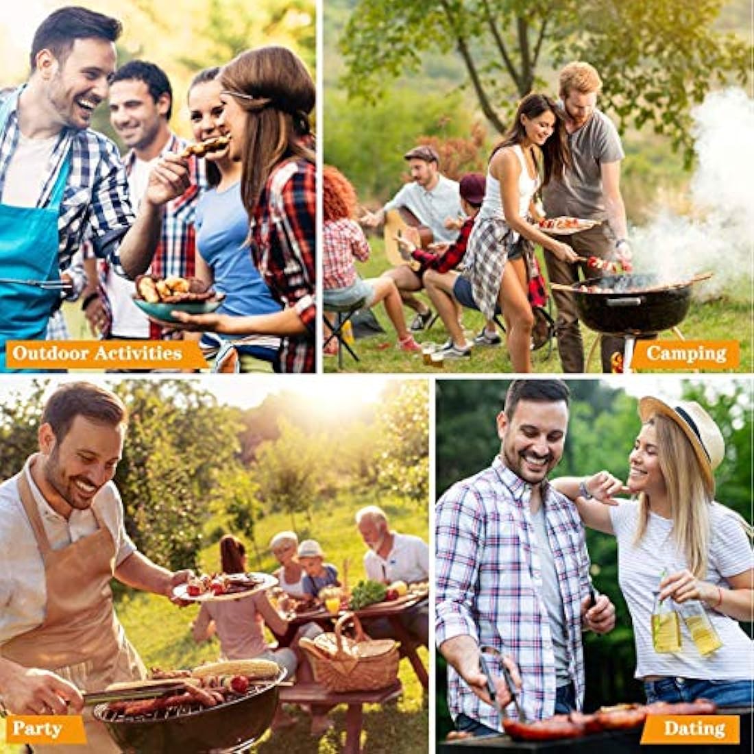 QH7 3Pack BBQ Barbecue Tool Set, Stainless Steel Outdoor Barbecue Grill Utensils Set with Storage Bags for Picnics