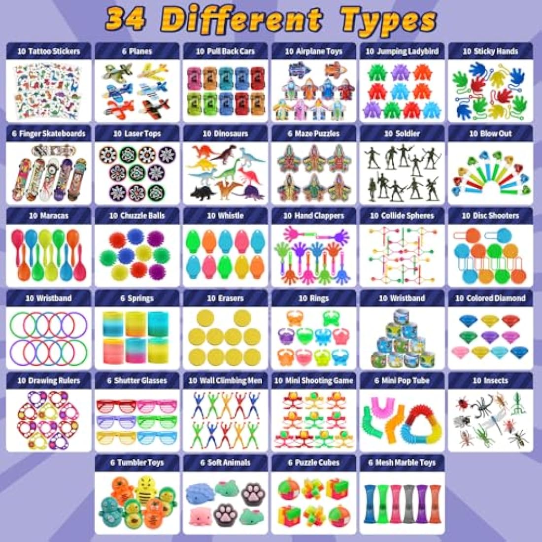 nicknack Party Bag Fillers for kids, 300PCS 34 Kinds of Party Favours Toy Assortment Kids Small Toys for Girls Boys Game Prizes Party Bag Fillers
