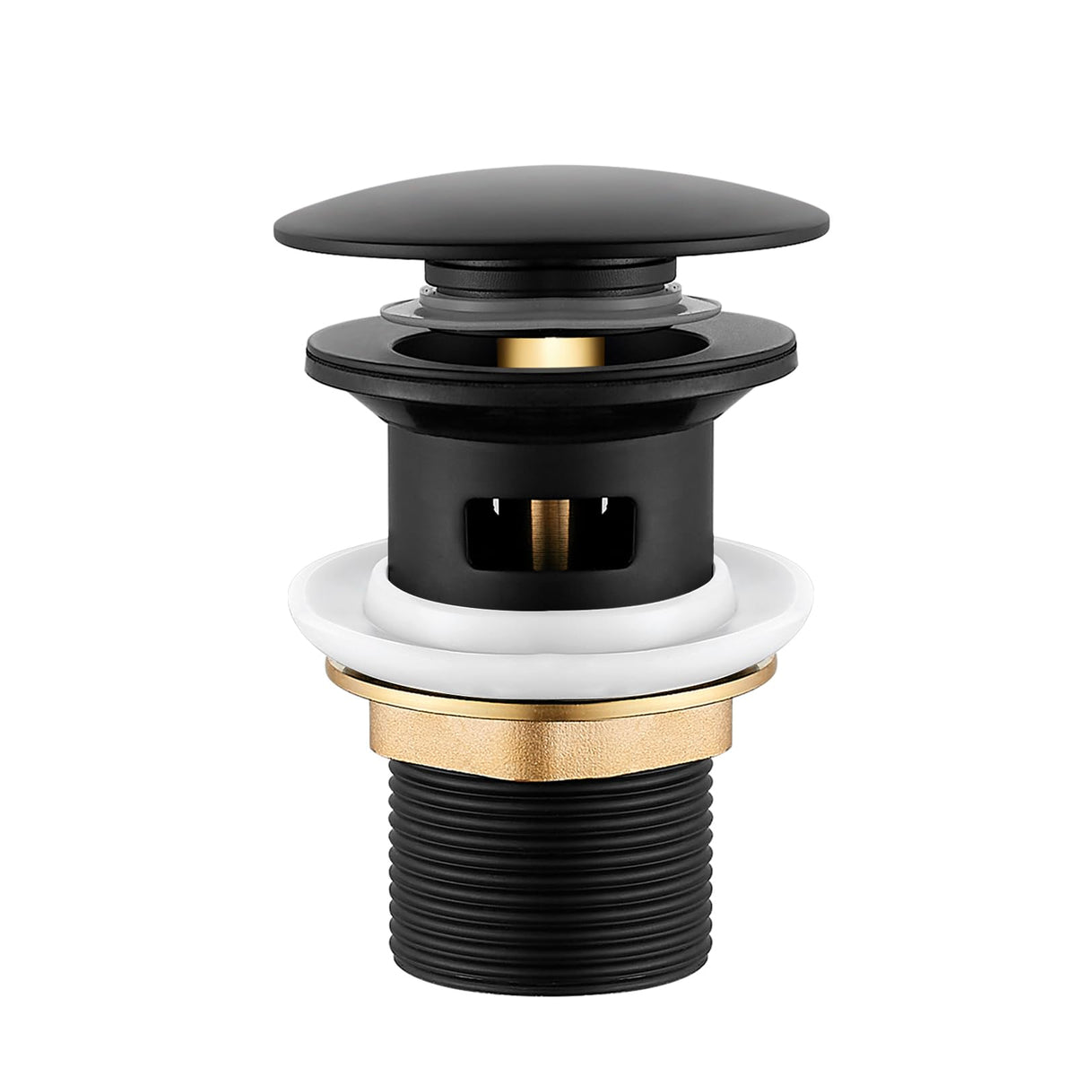 Bathroom Sink Waste Slotted Pop Up Basin Waste Modern Black Click Clack Plug with Overflow for Bathroom Basin Universal Standard 1?'' Connection