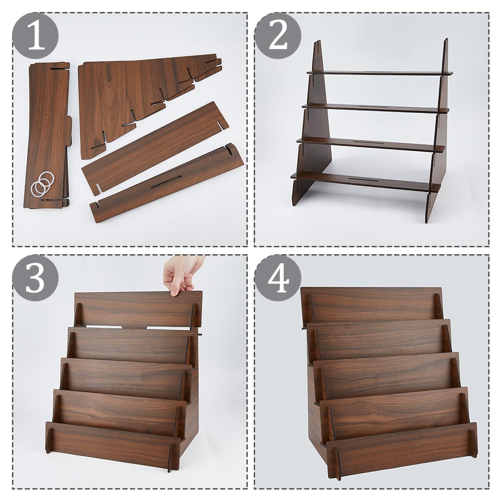DICOSMETIC 4-Tier Greeting Card Display Stand Wooden Sticker Display Stand Card Stands 35x23.6x35cm Jewelry Organizer Holder Brown Earring Display
