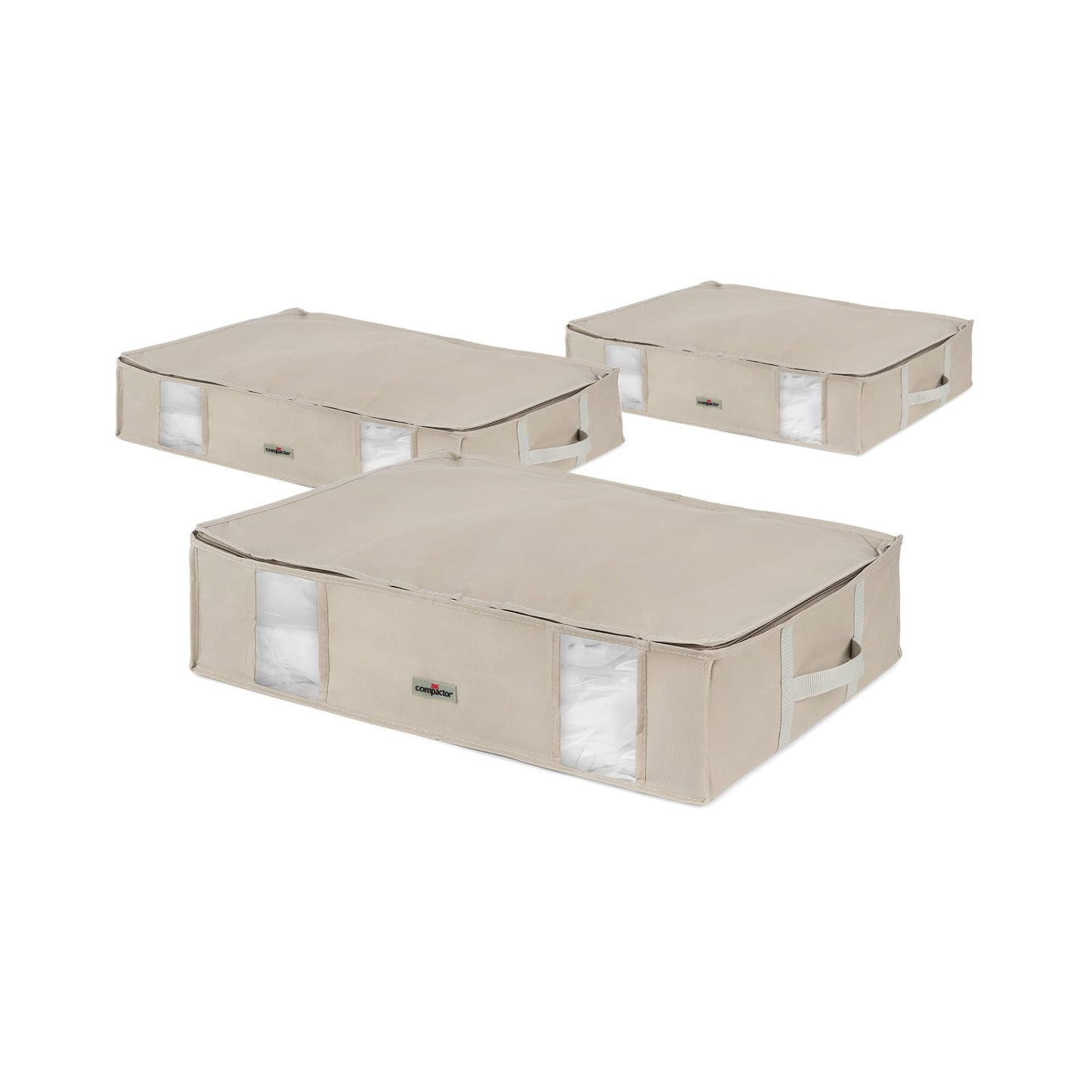 Compactor Set of 3 Large Space Saving Under Bed Vacuum Storage Boxes, For Wardrobes and Bedrooms, Clothes Organiser, Bedding, Linen and Duvet Storage