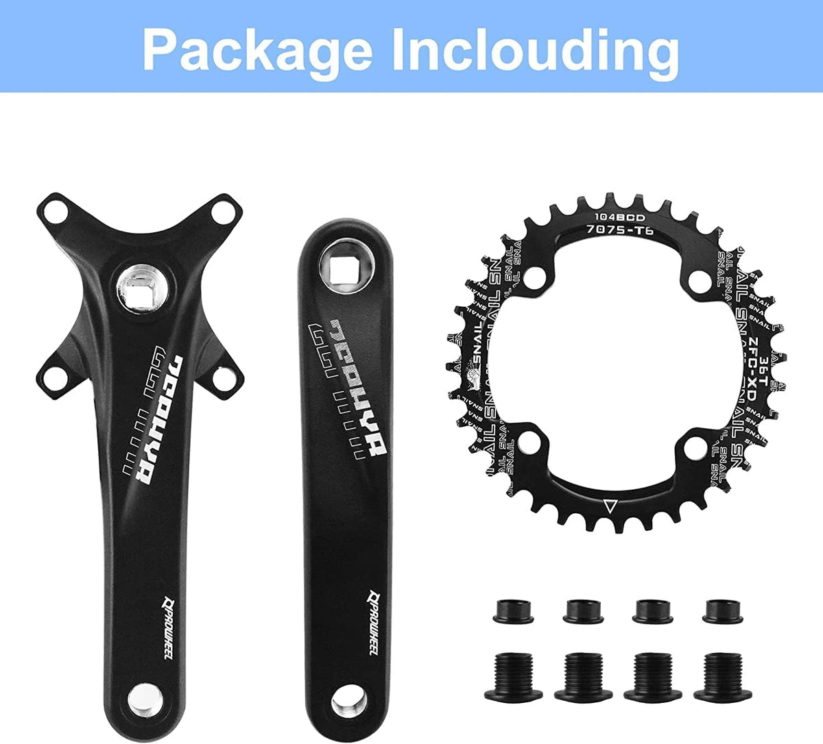 splumzer?UK STOCK Road Bike Crank, Mountain Bike 170mm Square Crankset with 104 BCD 32/34/36/38T Chainring, Aluminum Alloy MTB Crank Narrow Wide CNC