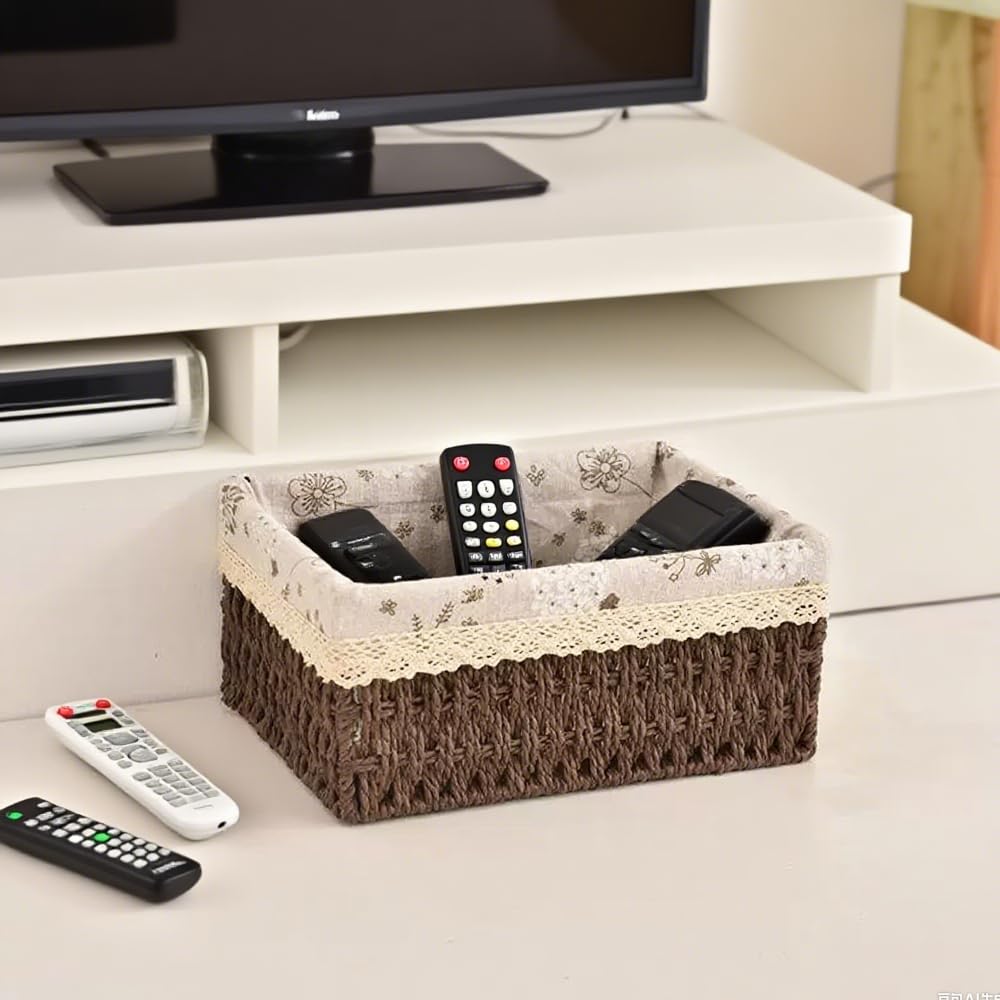 KiKiHong 3 Pcs Brown Storage Basket,Natural Woven Basket Boho