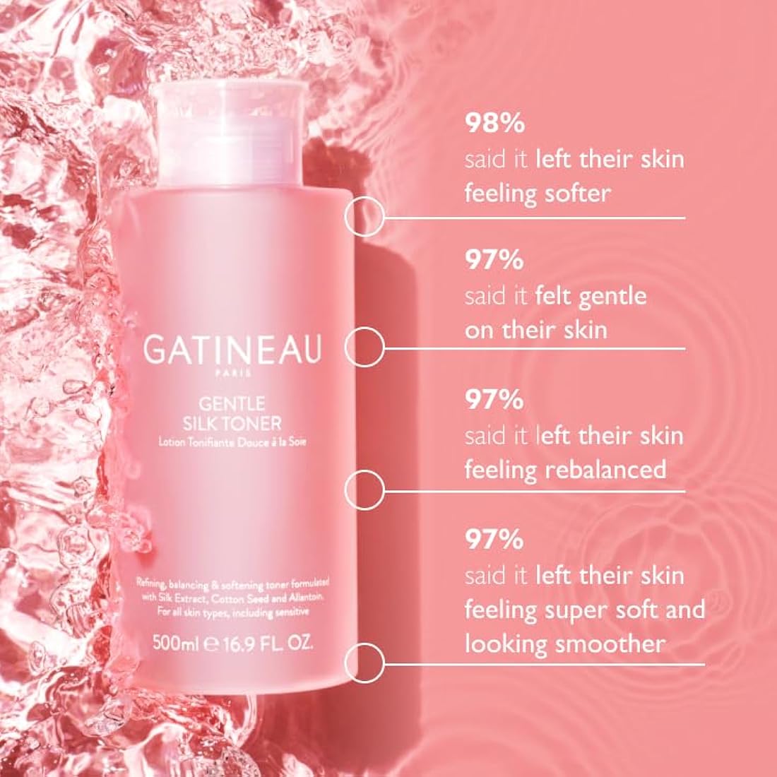 Gatineau - Gentle Silk Toner, Alcohol-Free Refreshing & Softening Facial Toner, for All Skin Types (500ml)
