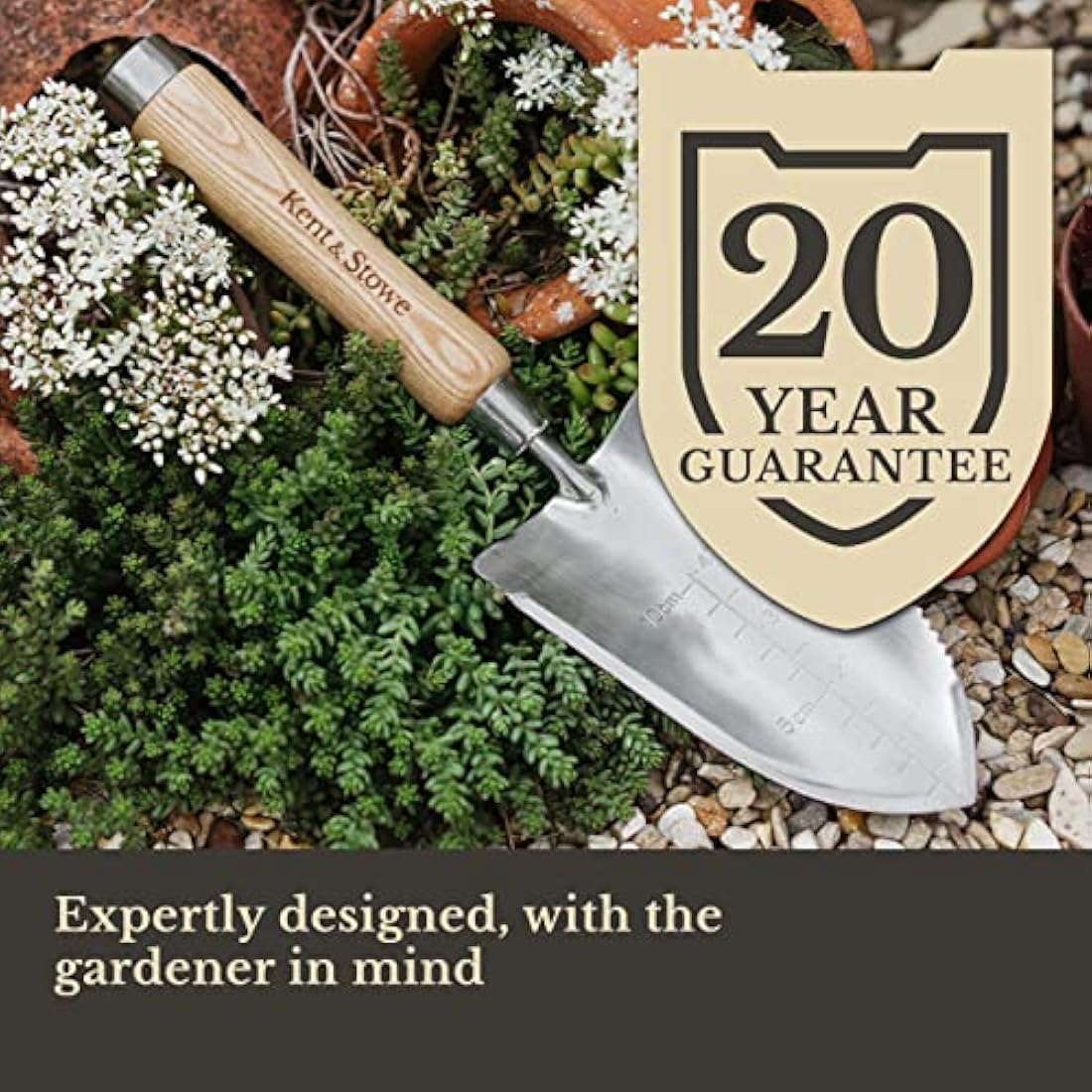 Kent & Stowe Capability Trowel, Compact and Multi-Functional Garden Trowel with Serrated Edge and Hammer, Classic All Year Round Garden Tools Made from Stainless Steel and Ash Wood