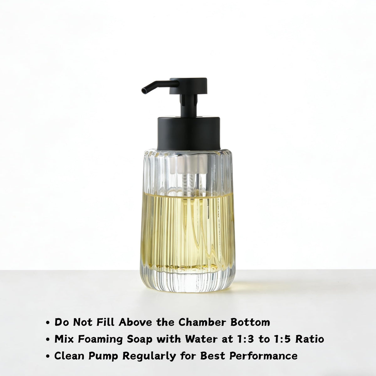 Easy Tang Glass Foaming Soap Dispenser with Black Pump, 12 OZ Vintage-Inspired Modern Glass Refillable Bottle for Bathroom Vanity Countertop and