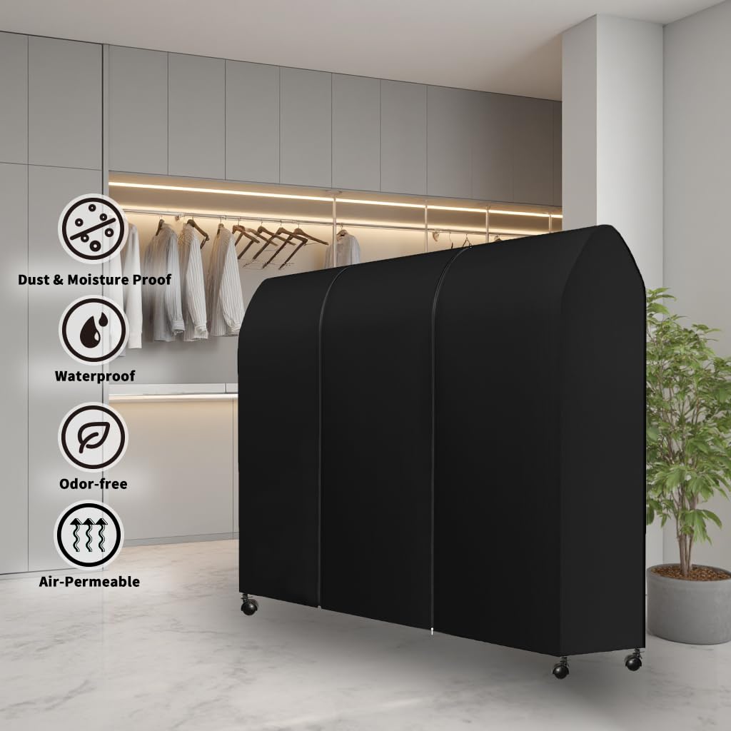 DecacnX Clothes Rail Cover 6FT Dustproof Breathable Garment Rail Cover Double Protective Zip for Easy Access