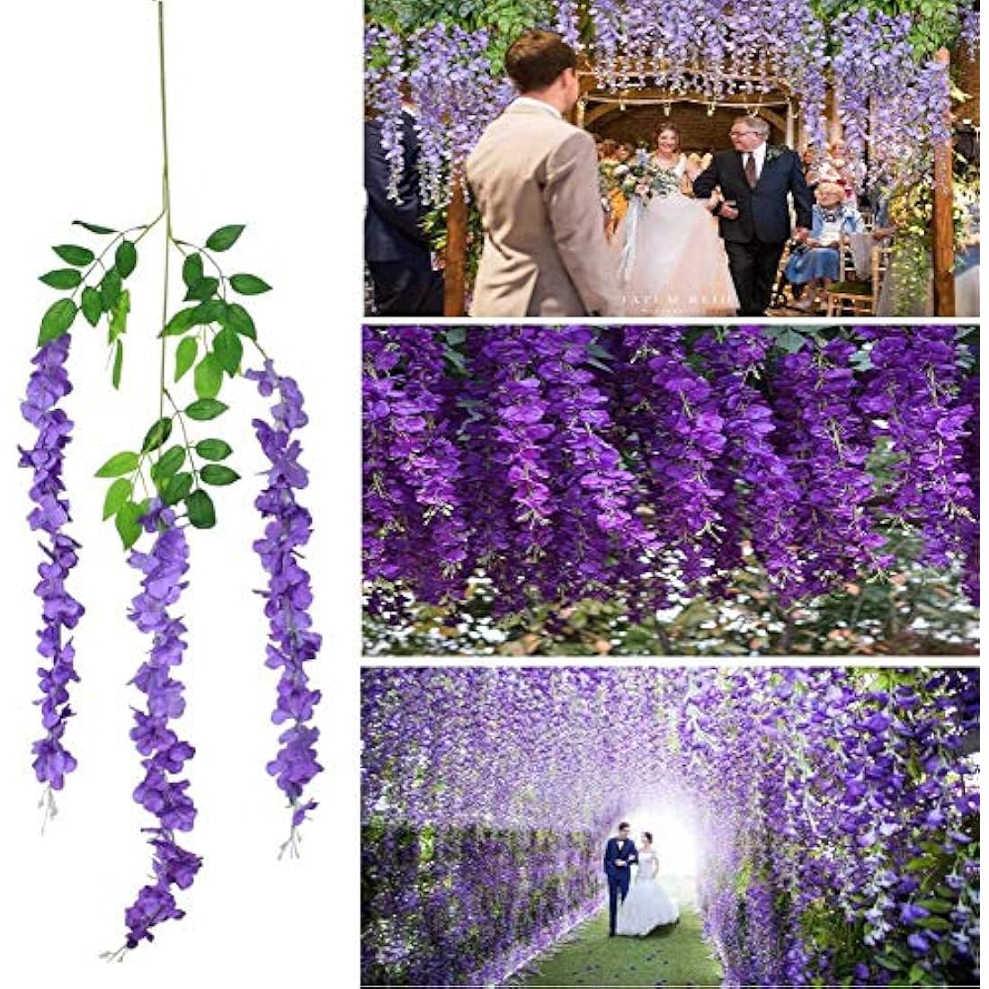 SZJH 12pcs 3.6 Feet/Piece Artificial Fake Wisteria Vine Ratta Hanging Garland Silk Flowers String Home Party Wedding Decor (Purple)