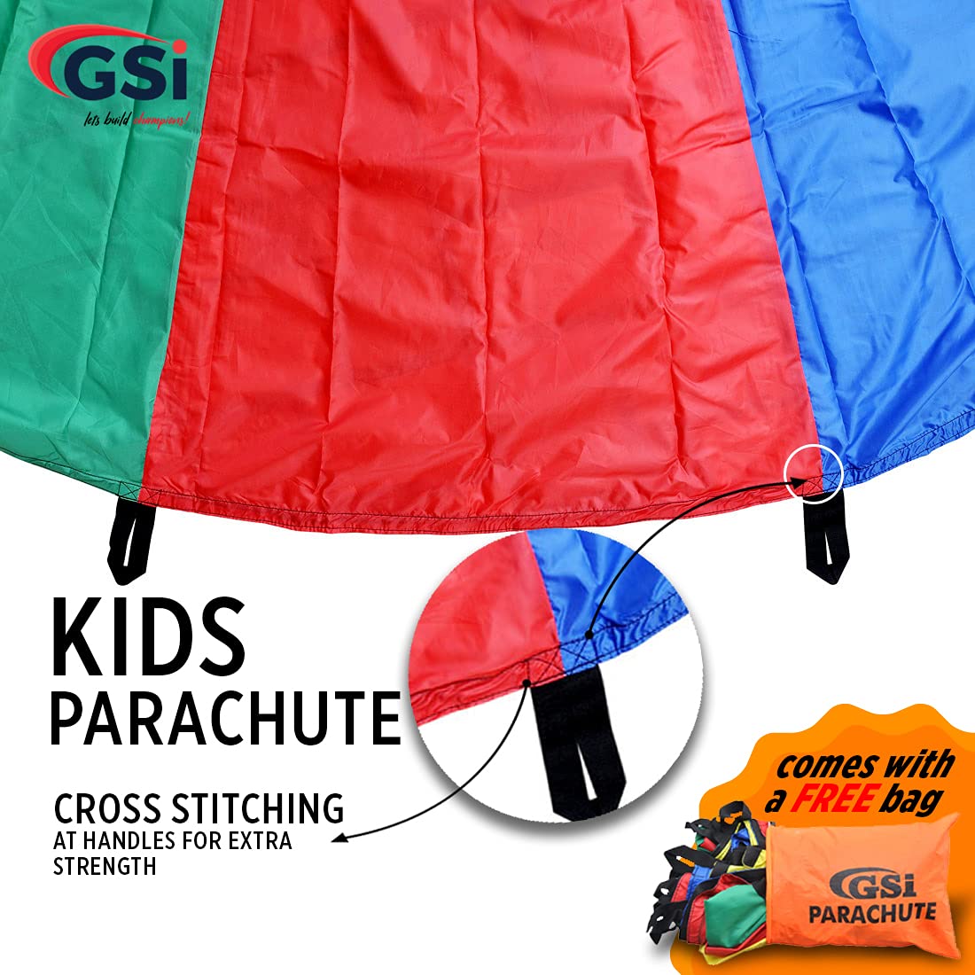 GSi Kids Play Parachute Rainbow Parachute Toy Tent Game for Children Gymnastic Cooperative Play and Outdoor Playground Activities (24 Feet)