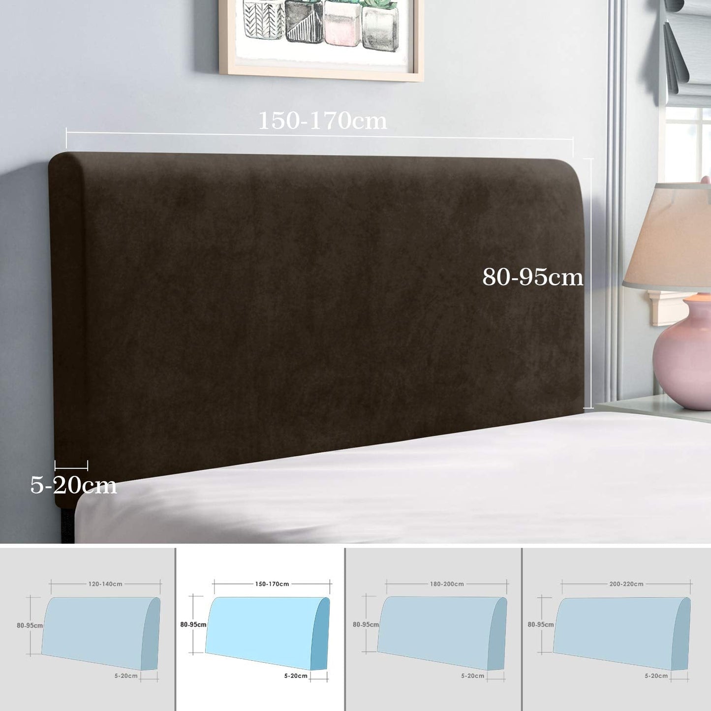 Bed Headboard Cover, Elastic Headboard protection cover, all-inclusive design solid color elastic protection, Brown 150-170 cm