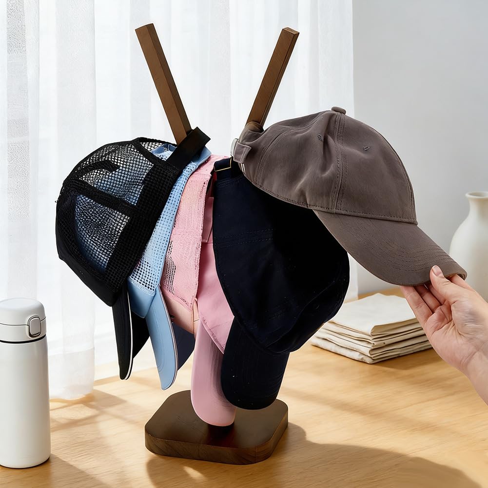 PH PandaHall Wooden Hat Stand, Baseball Caps Display Rack Y Shaped Wood Hat Racks Brown Tabletop Cap Storage Holder Hat Organizer Display for Closet
