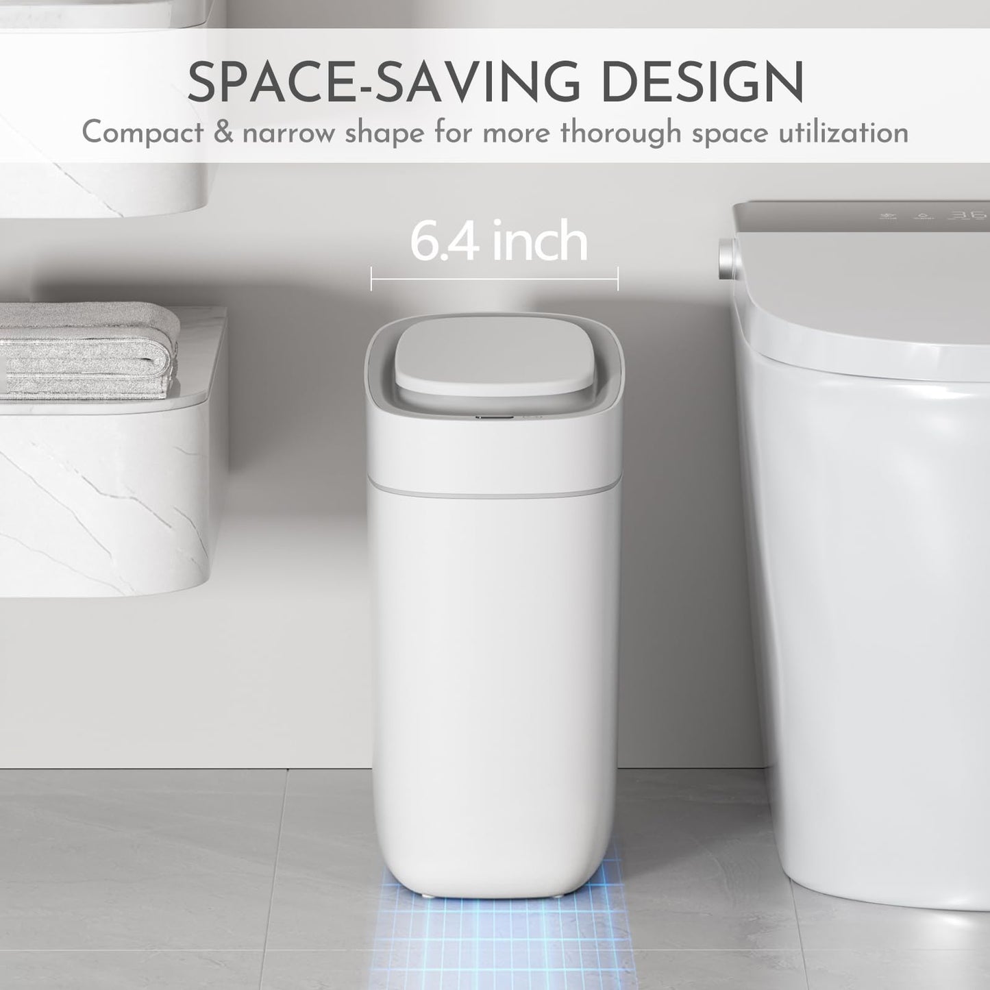 ELPHECO Automatic Bathroom Trash Can with Lid 2.5 Gallon Slim Sensor Garbage Can, 9L Narrow Plastic Trash Bin