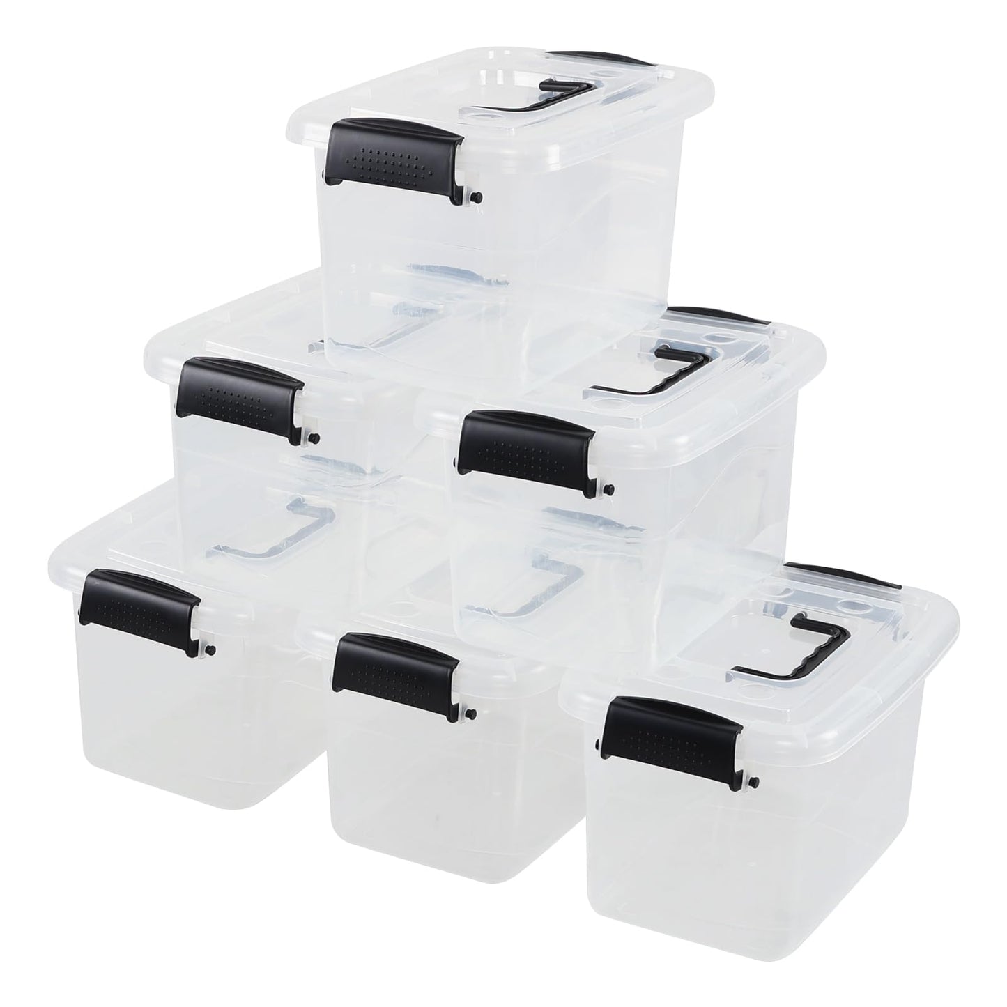 Lesbye 6 Pack Storage Boxes with Lids, Plastic Small Clear Stackable Box for Shelves Toys, 5L