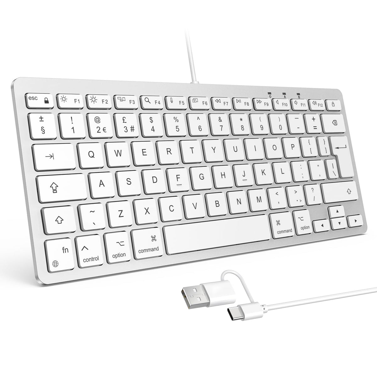OMOTON Wired Keyboard for Mac with Dual Interface, USB and Type-C Mini Keyboard Compatible with Apple Mac Pro, iMac, Mac Mini, MacBook Pro/Air, QWERTY