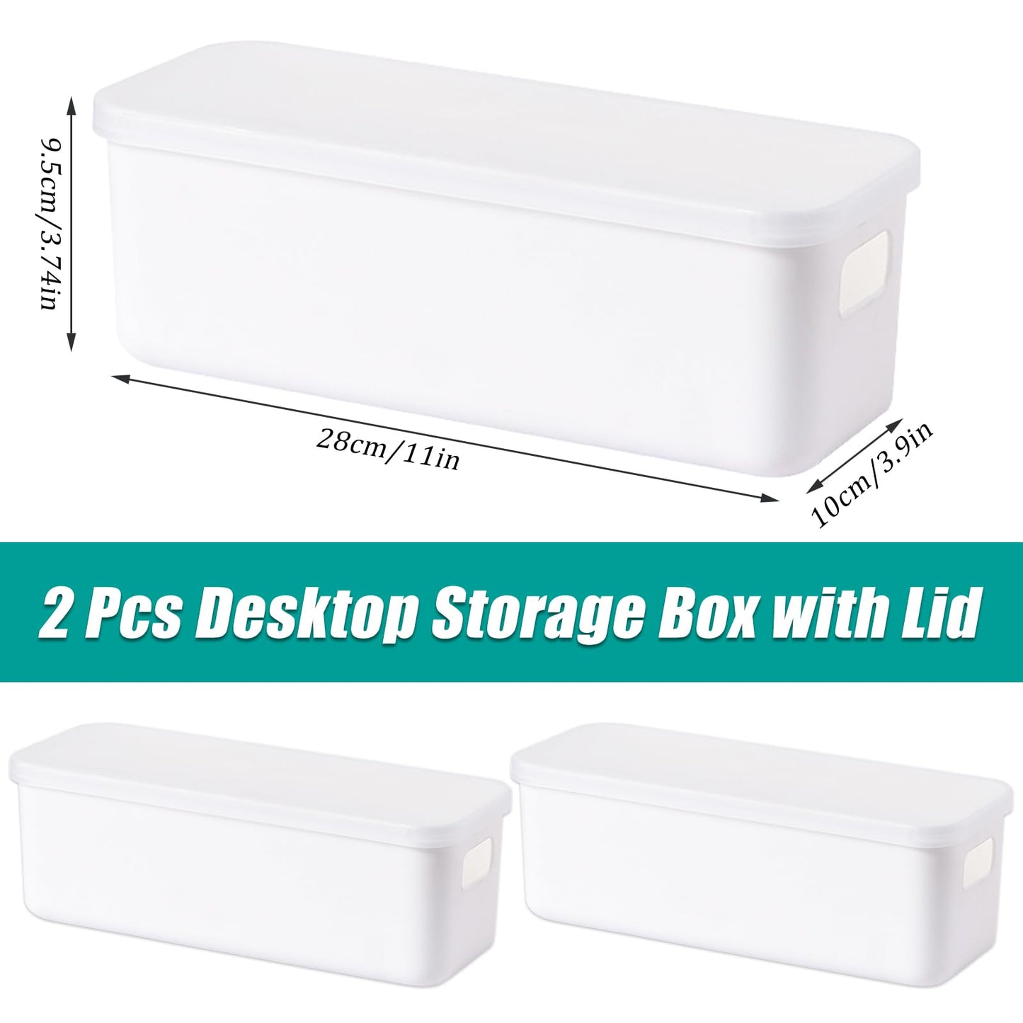 Bailtouk 2 Pcs Small Storage Box with Lid, White Plastic Storage Boxes