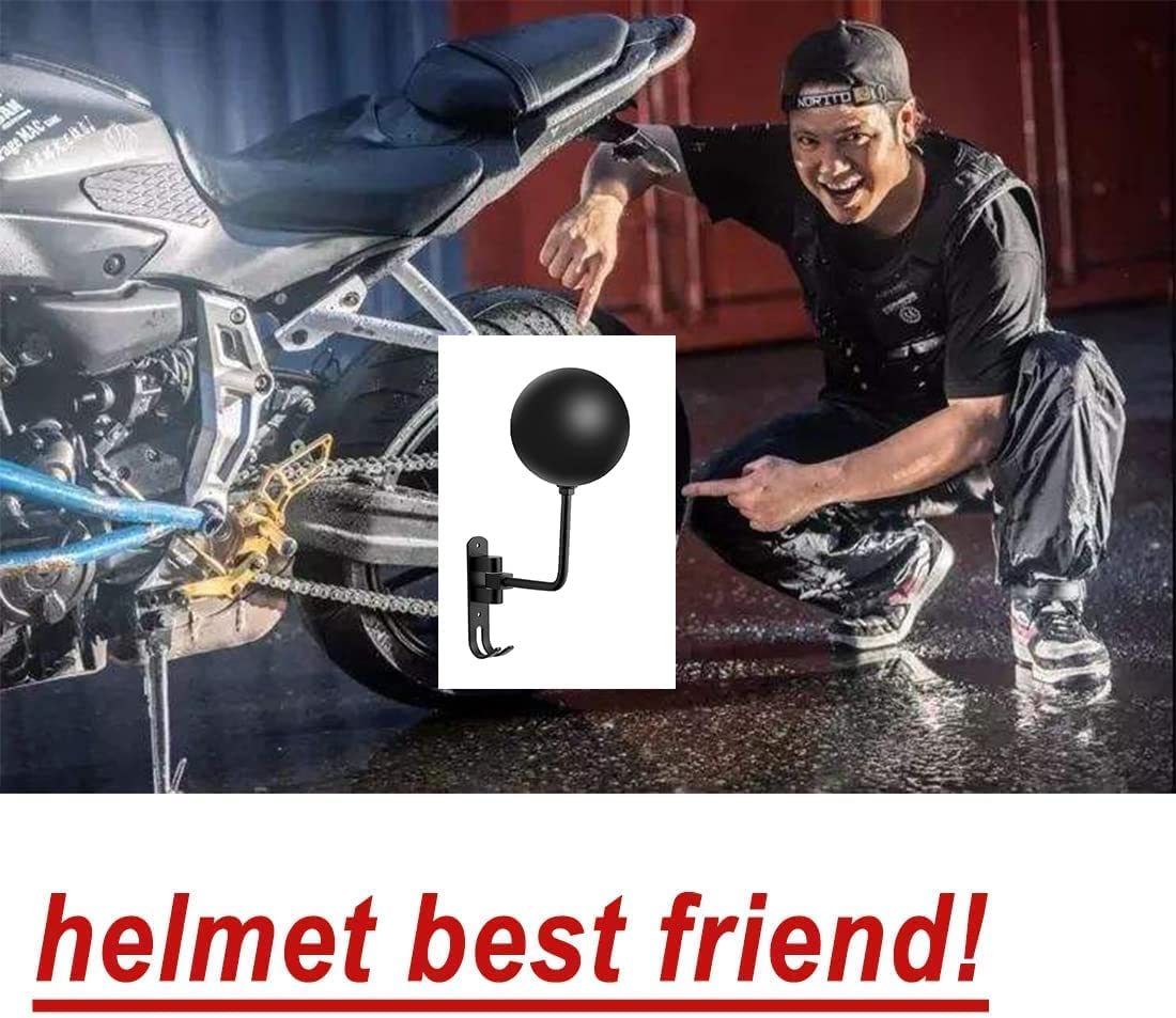 motofans helmet stand, Rotation Metal Helmet Holder Wall Mount, Helmet Holder Bike with 2 Hooks Helmet Hanger for motorbike, Caps, Baseballs, Rugby