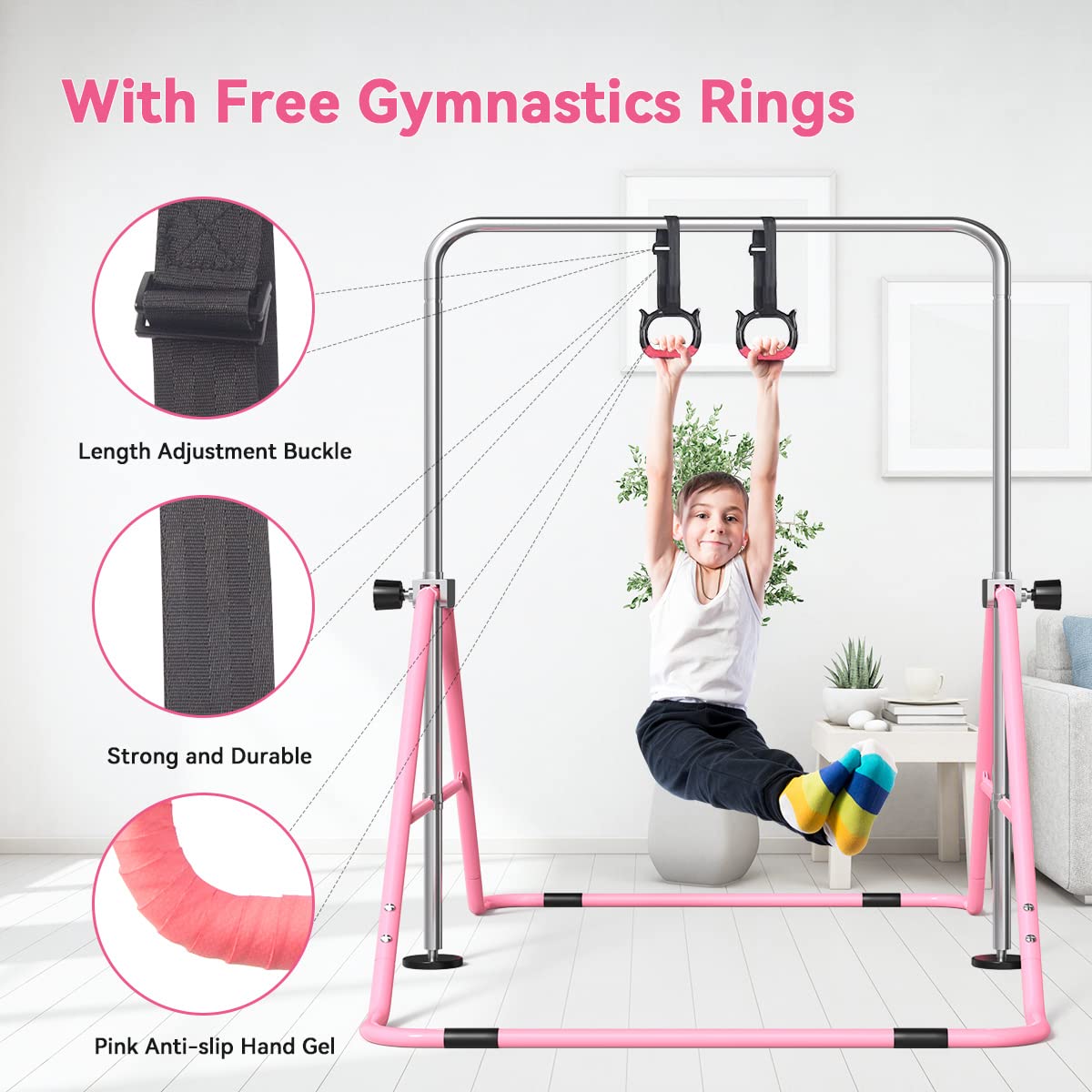 FBSPORT Gymnastics Bar,Gymnastics Equipment, Folding Horizontal Bar for Kids Home Training, Expandable Gymnastics Training Bar Junior with Adjustable