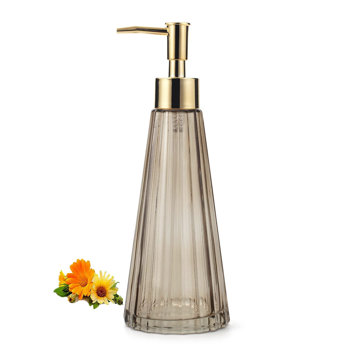 Brown Glass Hand Soap Dispenser with Rust Proof Pump, 10oz/300ml