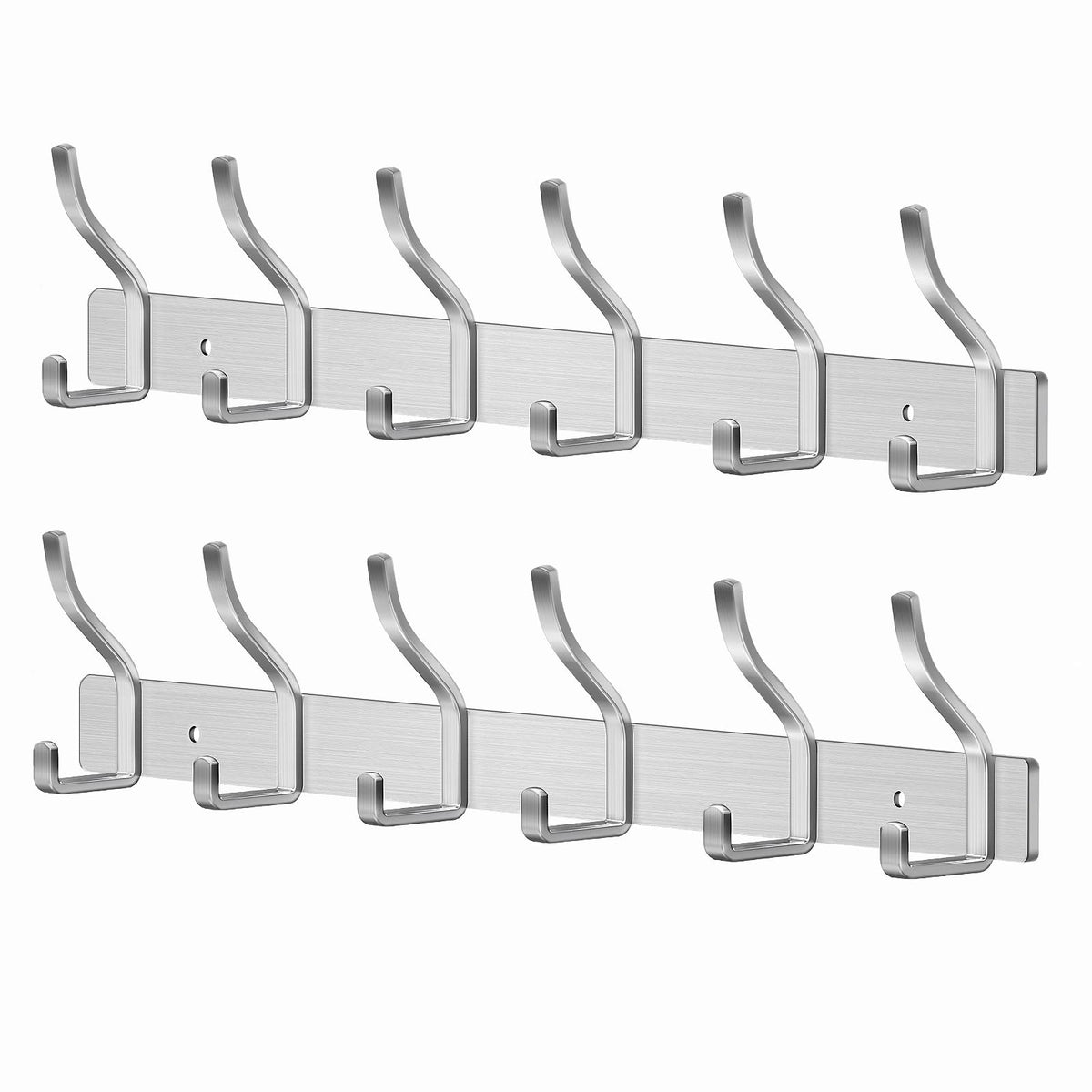 MEIJO Coat Hooks Wall Mounted Stainless Steel, Silver Coat Rack Wall Mounted with 6 Hooks Heavy Duty Coat Hooks for Door, Bathroom, Bedroom, Kitchen