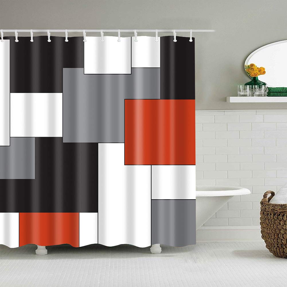 BOYOUTH Black,Grey,Red,White Geometry Pattern Digital Print Shower Curtain for Bathroom Decor,Polyester Waterproof Fabric Bath Curtain with 12