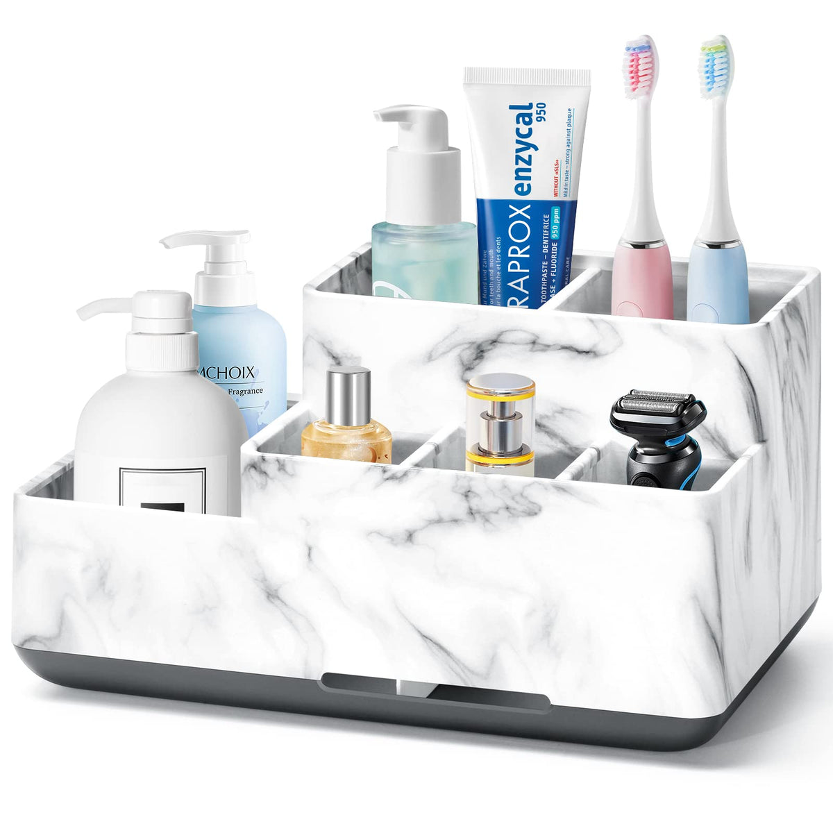 Toothbrush Holder, Detachable Non-Slip Electric Toothbrush Holder with 6 Compartments and Drainage Holes Bathroom Organiser for Bathroom, Kitchen, and