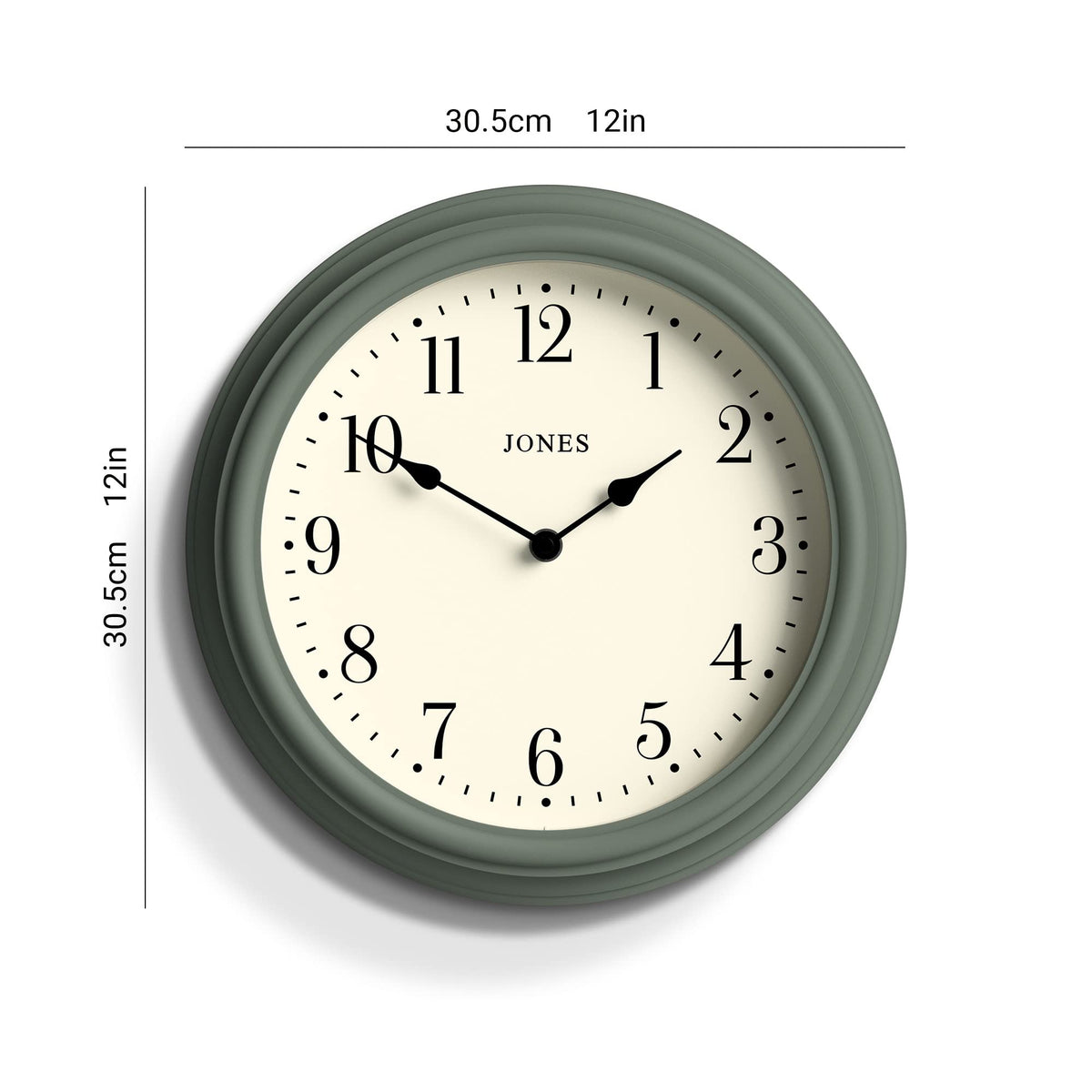Jones Clocks Venetian wall clock | Classic round clock | 30cm | Green | Arabic numerals | Traditional design ideal for kitchen, living room or
