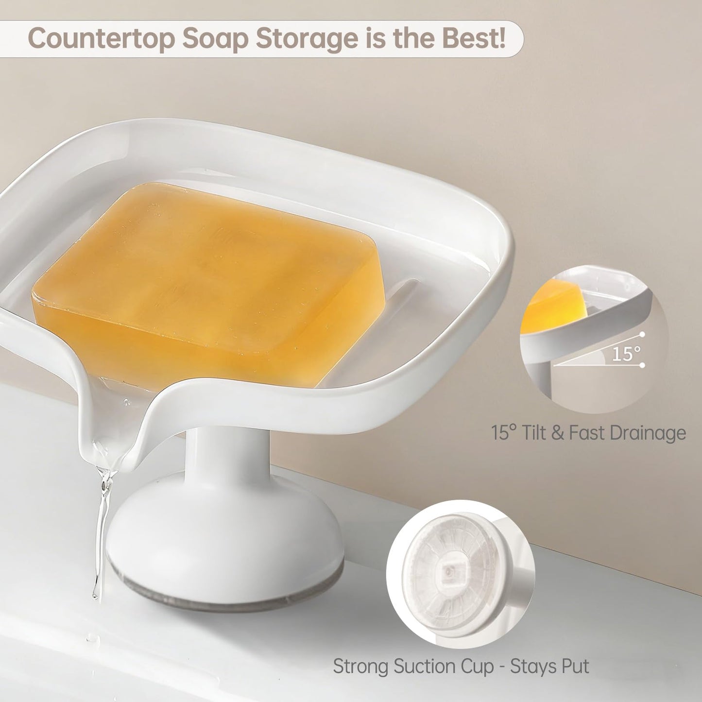 PAVSTINE Soap Dish with Drainage, Suction Soap Dish Powerful, ABS Material