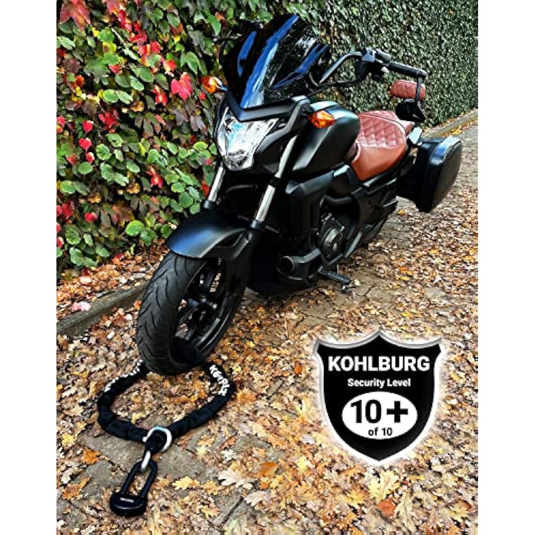 KOHLBURG 6 kg Massive Motorcycle Security Chain Lock - 150cm Long with Our Highest Security Level 10plus of 10 - Heavy Duty 13mm Steel Chain as Anti Theft Motorcycle Lock, Scooter & ebike Lock