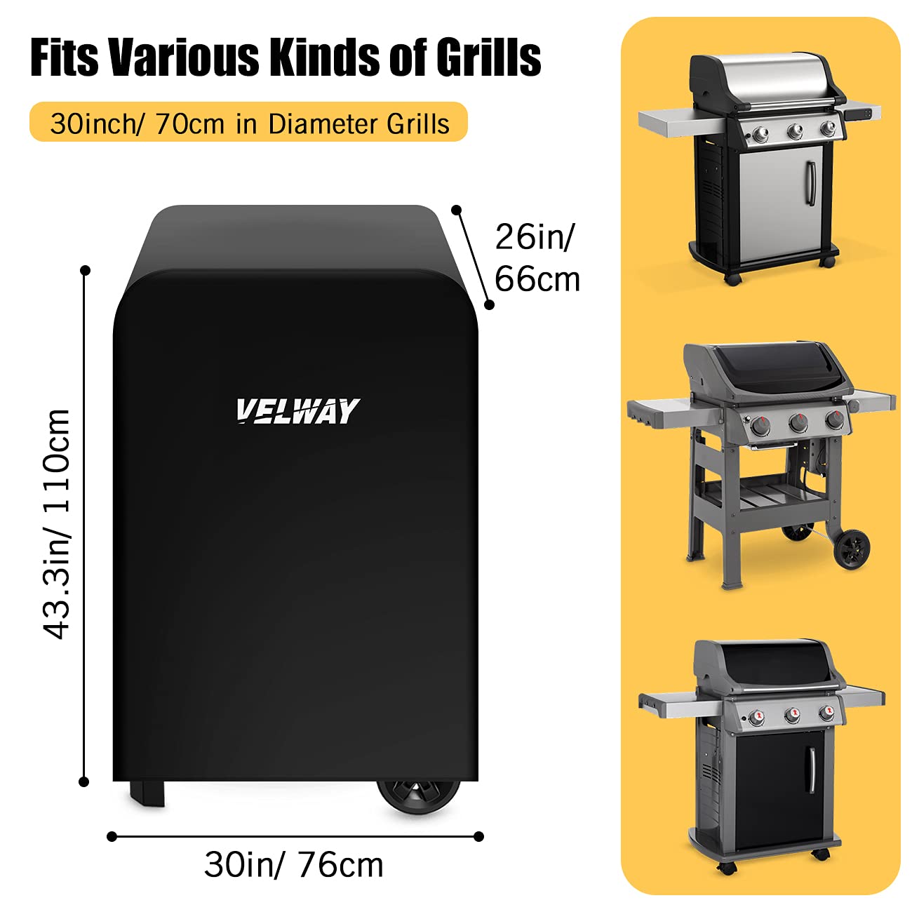 Velway Gas Grill Cover Barbecue Cover Waterproof Heavy Duty 210D Oxford Fabric Outdoor BBQ Cover UV protection Dust-Proof Windproof Weatherproof