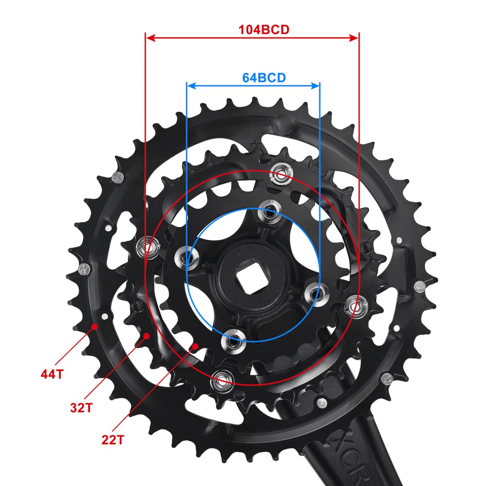 CYSKY 3x 9/10 Speed Bike Crankset 170mm 104/64 BCD Crank Arm Set 44-32-22T/42-32-24T Easy to Replacement MTB BMX Road Bicycle Crankset Compatible with
