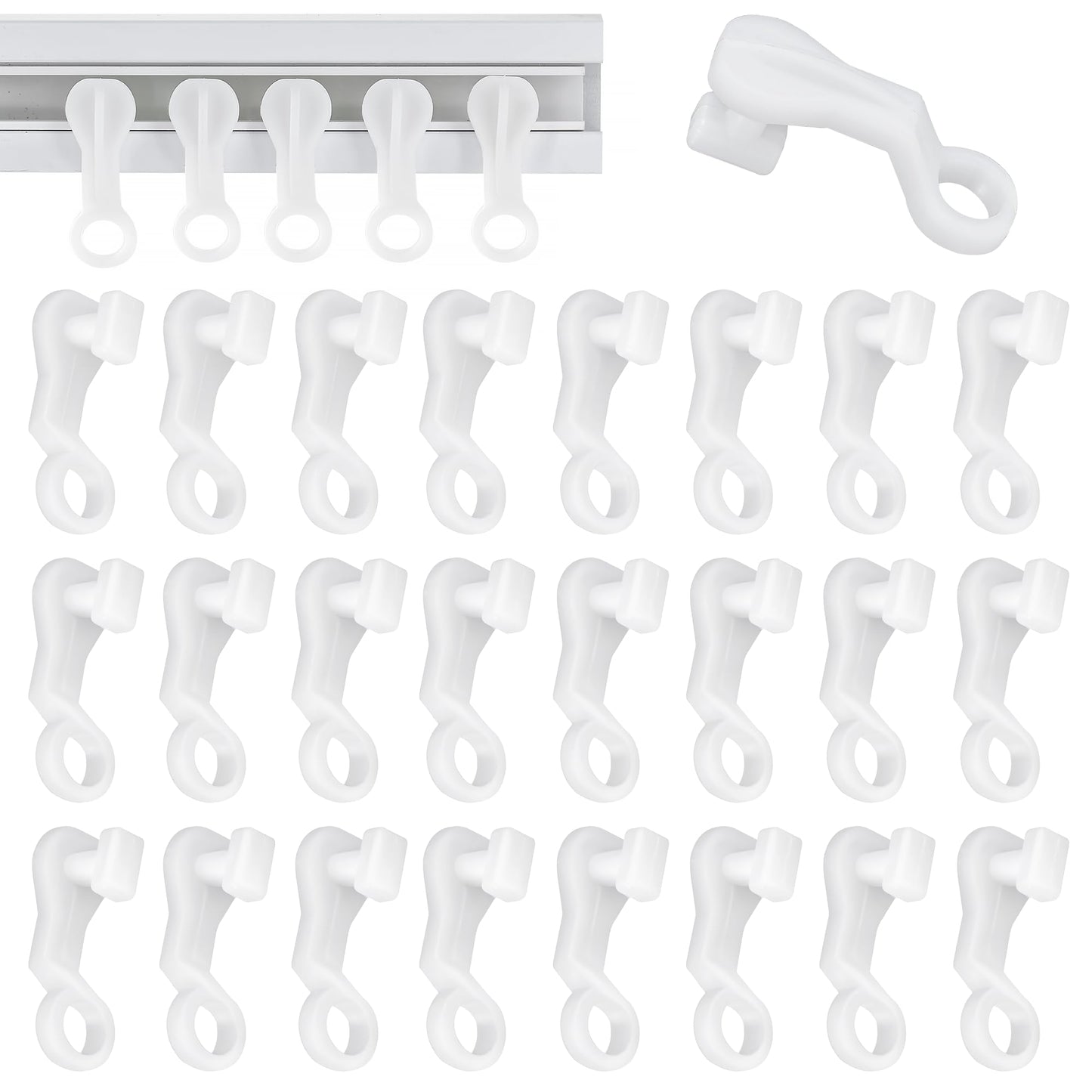 100 Pieces Plastic glider Curtain Hooks for curtains (white,2.7x0.9mm)