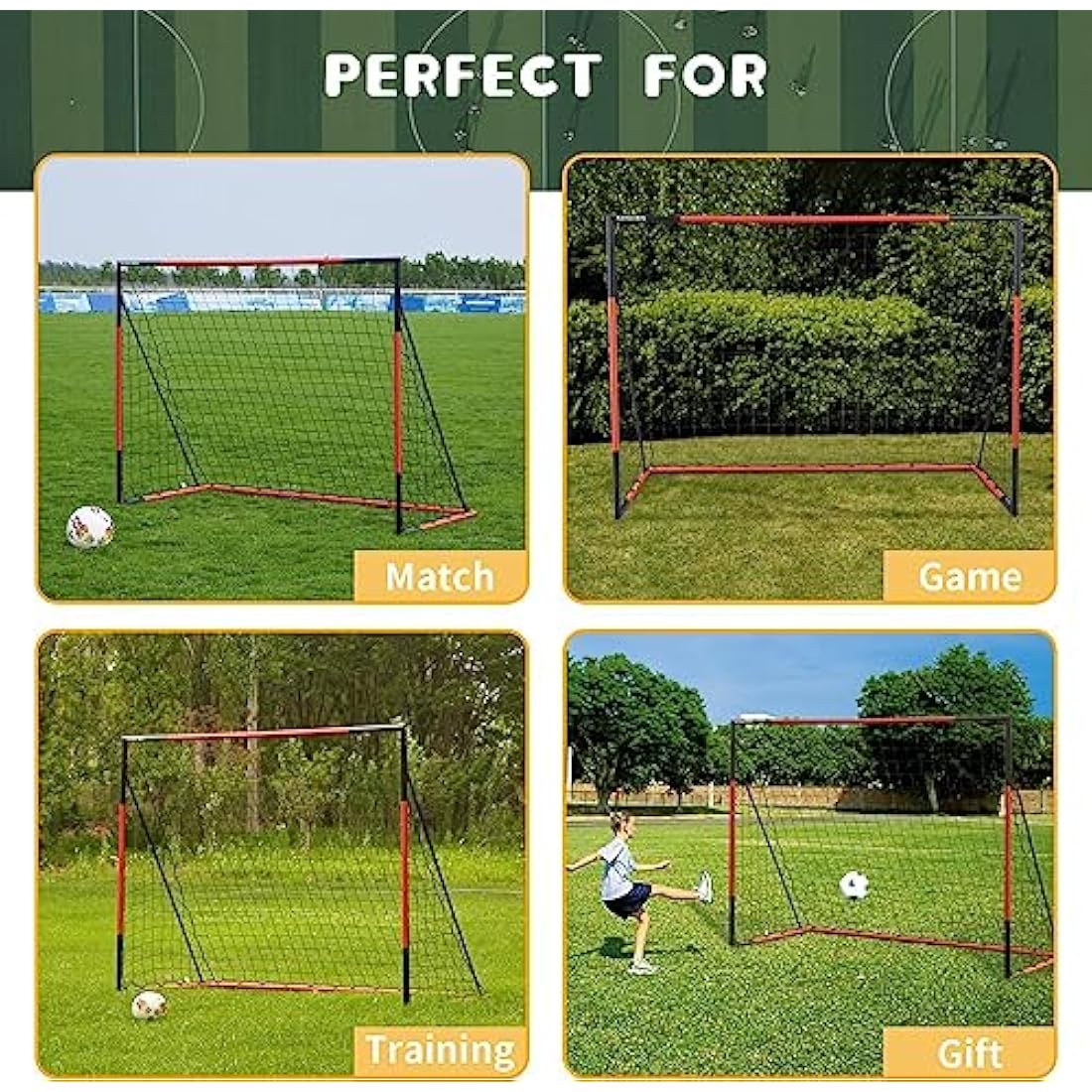 KAIHAOWIN Steel Goal Post - 3'x2.5'|6'x4'|8'x6'|10'x6.6' All Weather Football Net - Quick Assembly, Durable Training Goal for Kids/Adult - Garden/Indoor Outdoor