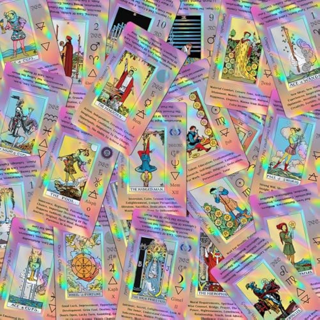 Smoostart Pink Holographic Tarot Cards with Meanings, Tarot Cards Deck with Guidebook for Beginners, Keywords, Element, Planet, Zodiac, Chakra, Yes or No, Musical Pitch, Numerology, Hebrew Alphabet