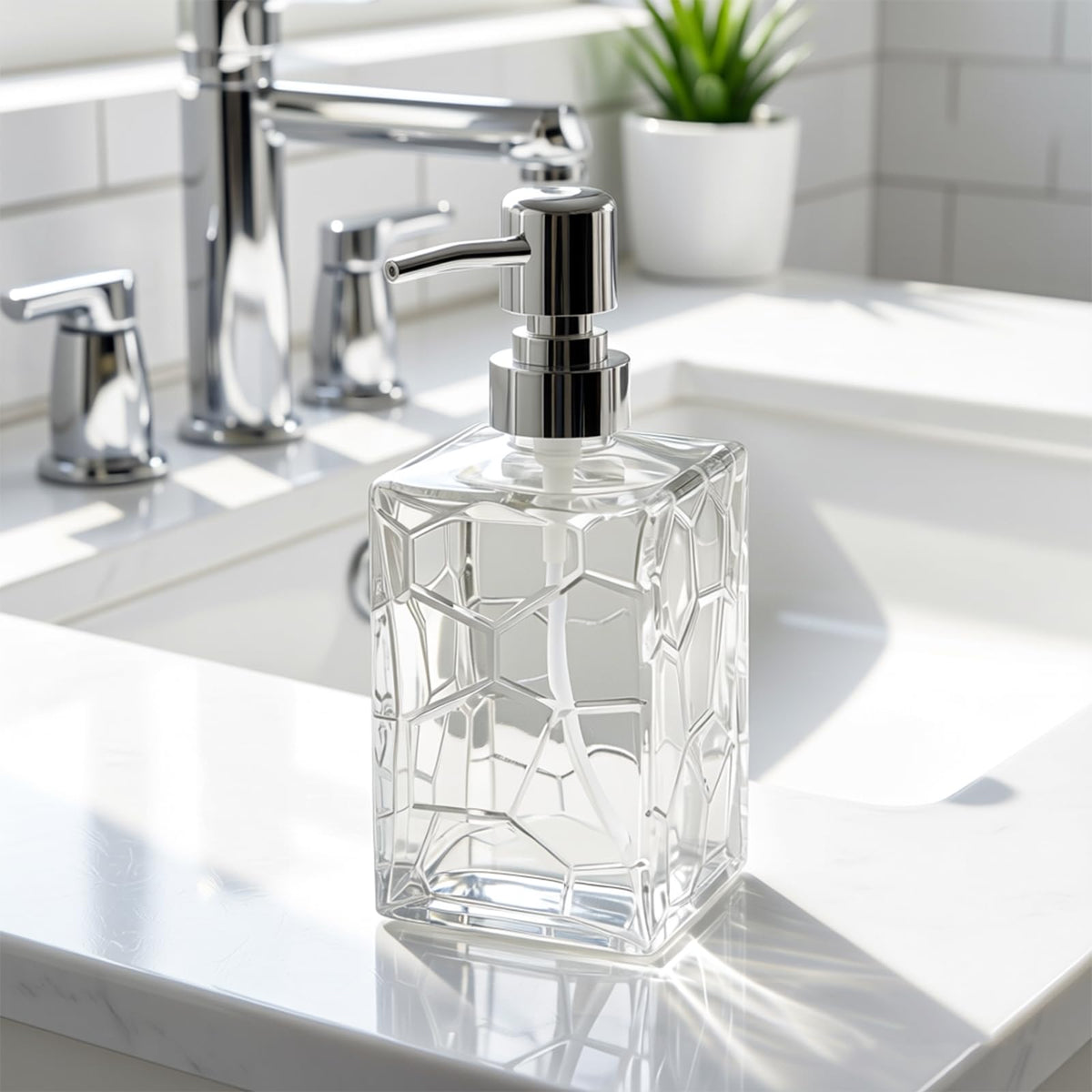 GKSCXEXE 400ml Square Soap Dispenser Bathroom, Glass Hand Wash Dispenser