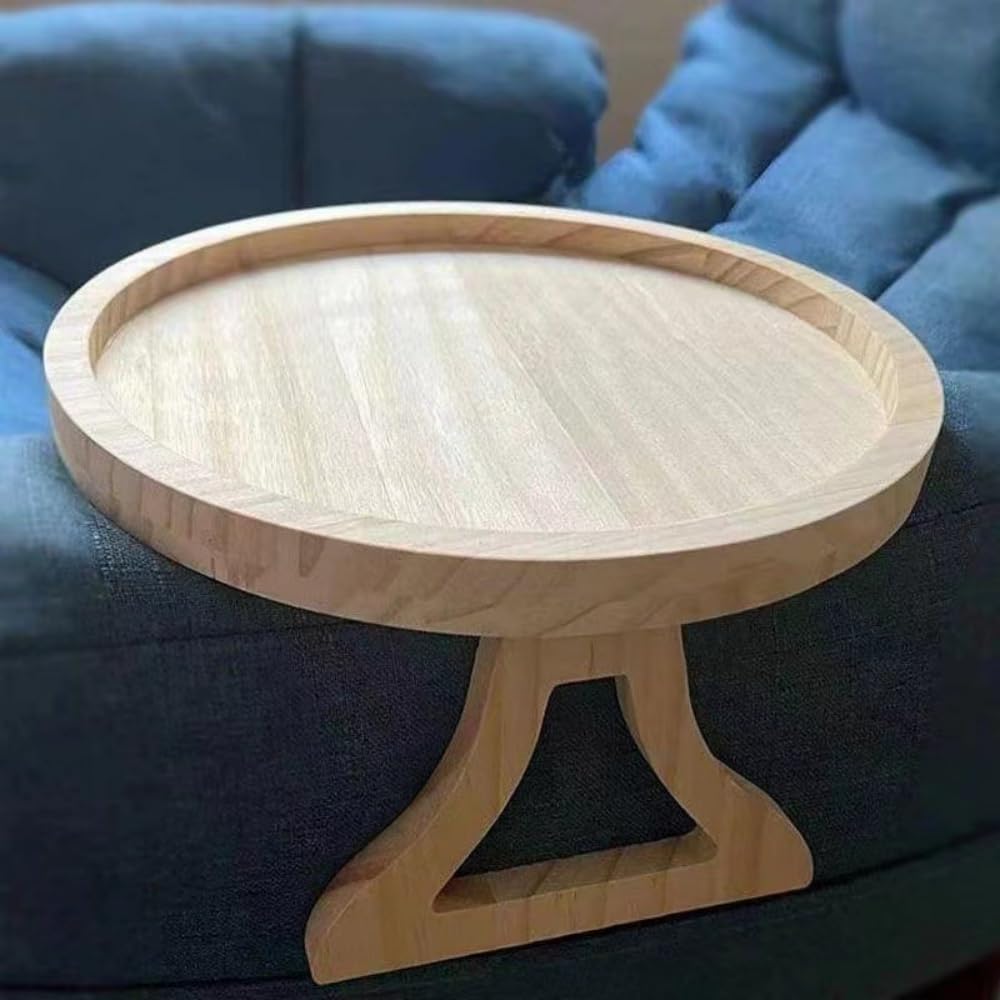 YWHWLX Round Sofa Arm Tray Table, Portable and Foldable Bamboo Sofa Armrest Clip-On Tray