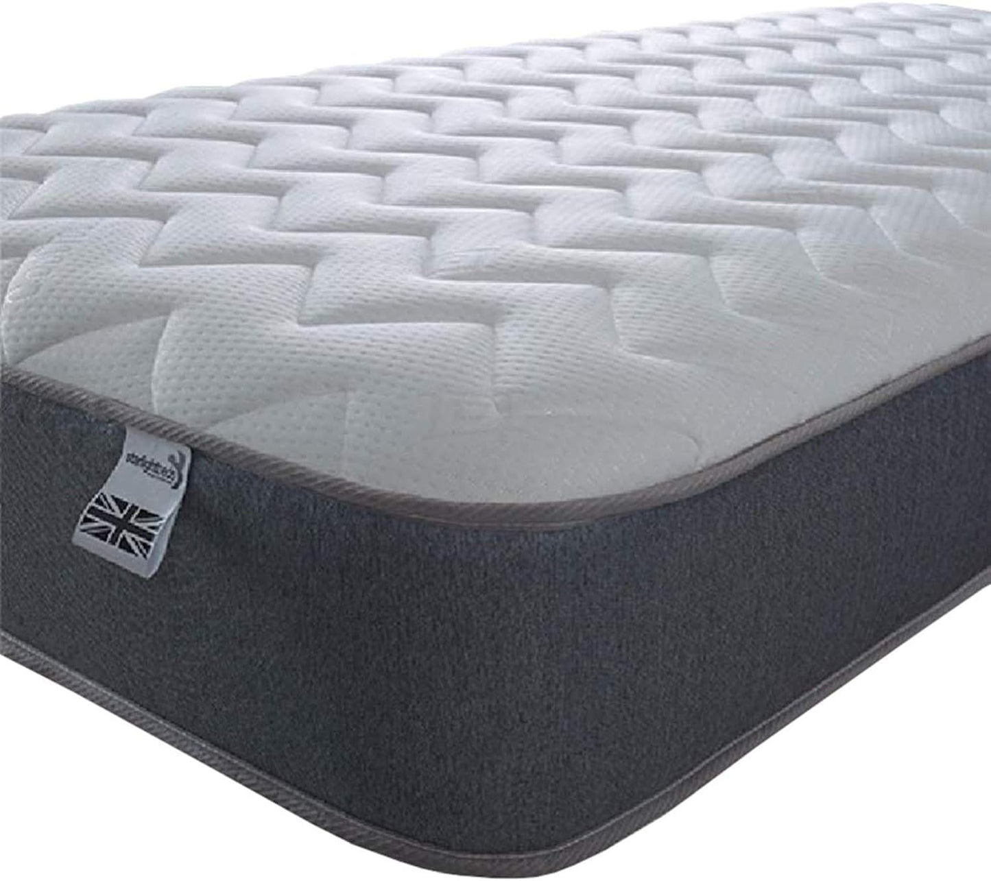 Starlight Beds Essentials Zig Zag Small Single Mattress with Springs and Memory Foam. 7.5 Inch Budget Mattress. Grey, Soft Firmness (75x190x19cm)
