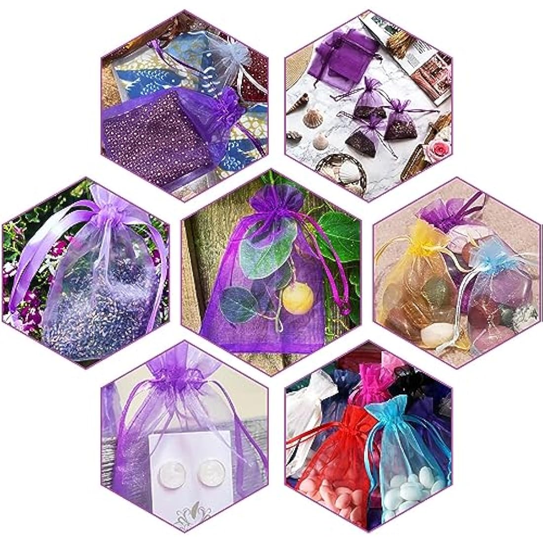 G2PLUS Purple Organza Gift Bags: 13x18 CM Clear Mesh Pouches, 100 PCS Organza Jewellery Bags, Large Favour Pouches for Wedding, Birthday Party Supplies