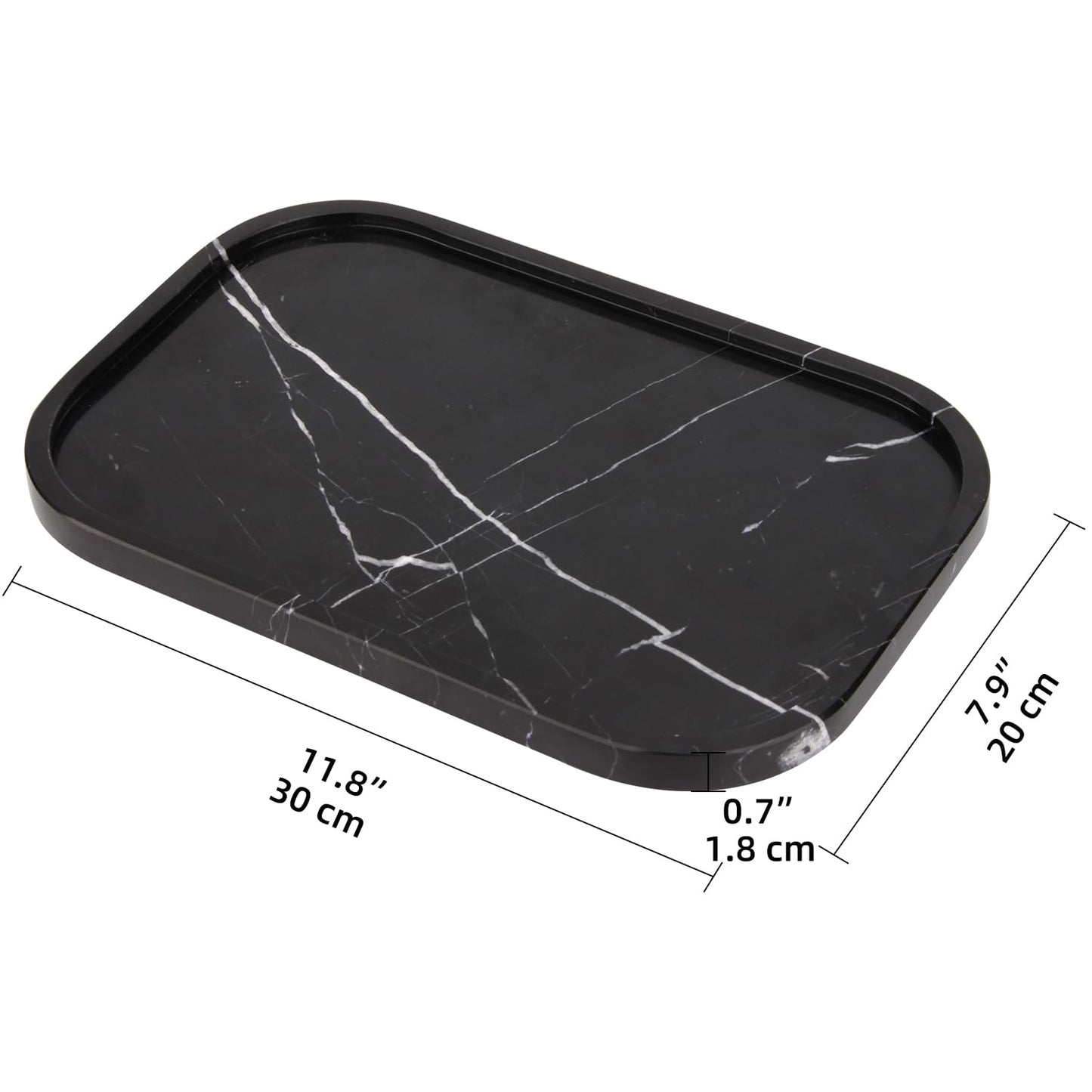 Marble Bathroom Vanity Tray, Black Marquina, 30 x 20 x 1.8cm