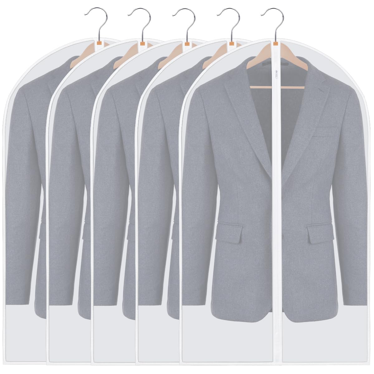 Friedwohl Pack of 5 Transparent Garment Bags, 60 x 100 cm, Zipper Closure, PEVA Material, Ideal for Suits, Dresses, Skirts
