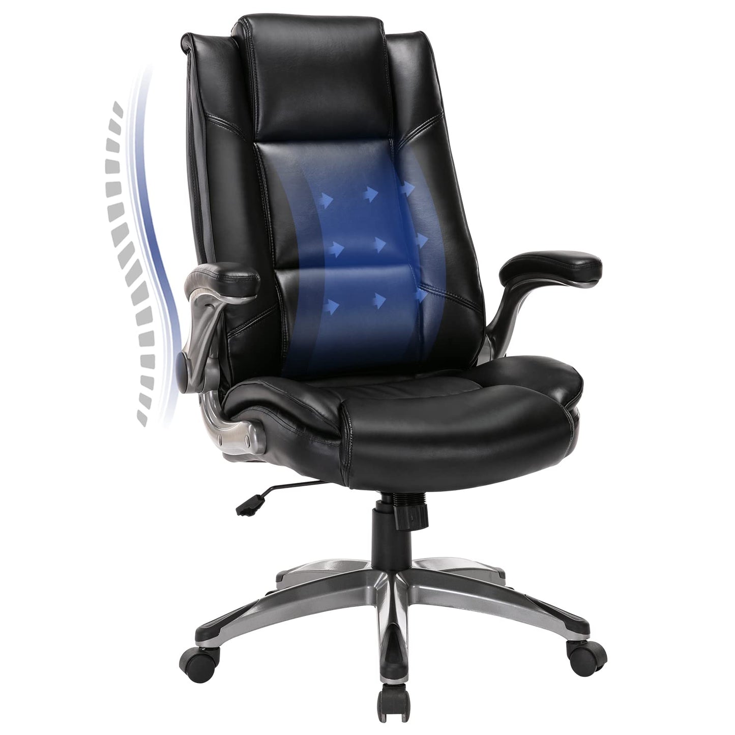COLAMY Leather Executive Office Chair, Ergonomic Computer Chair with High Back, Spring Cushion Desk Chair for Home Office with Padded Flip-up Arm
